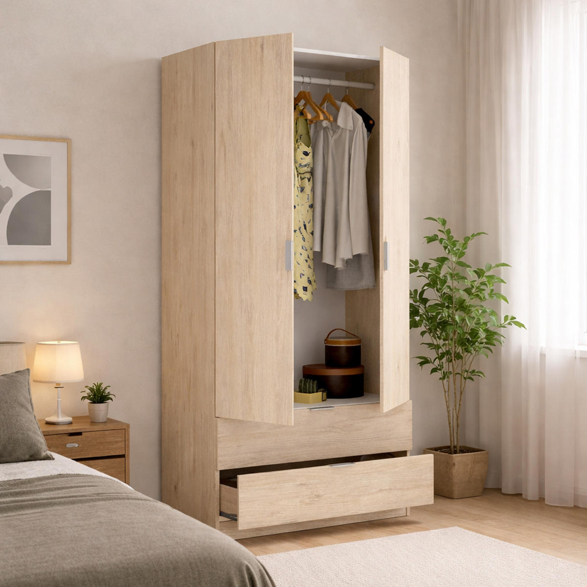 KLEIDERSCHRANK 2 TÜREN Eiche 52/81/184 cm - Braun, Holzwerkstoff (81/184/52cm) - DMORA