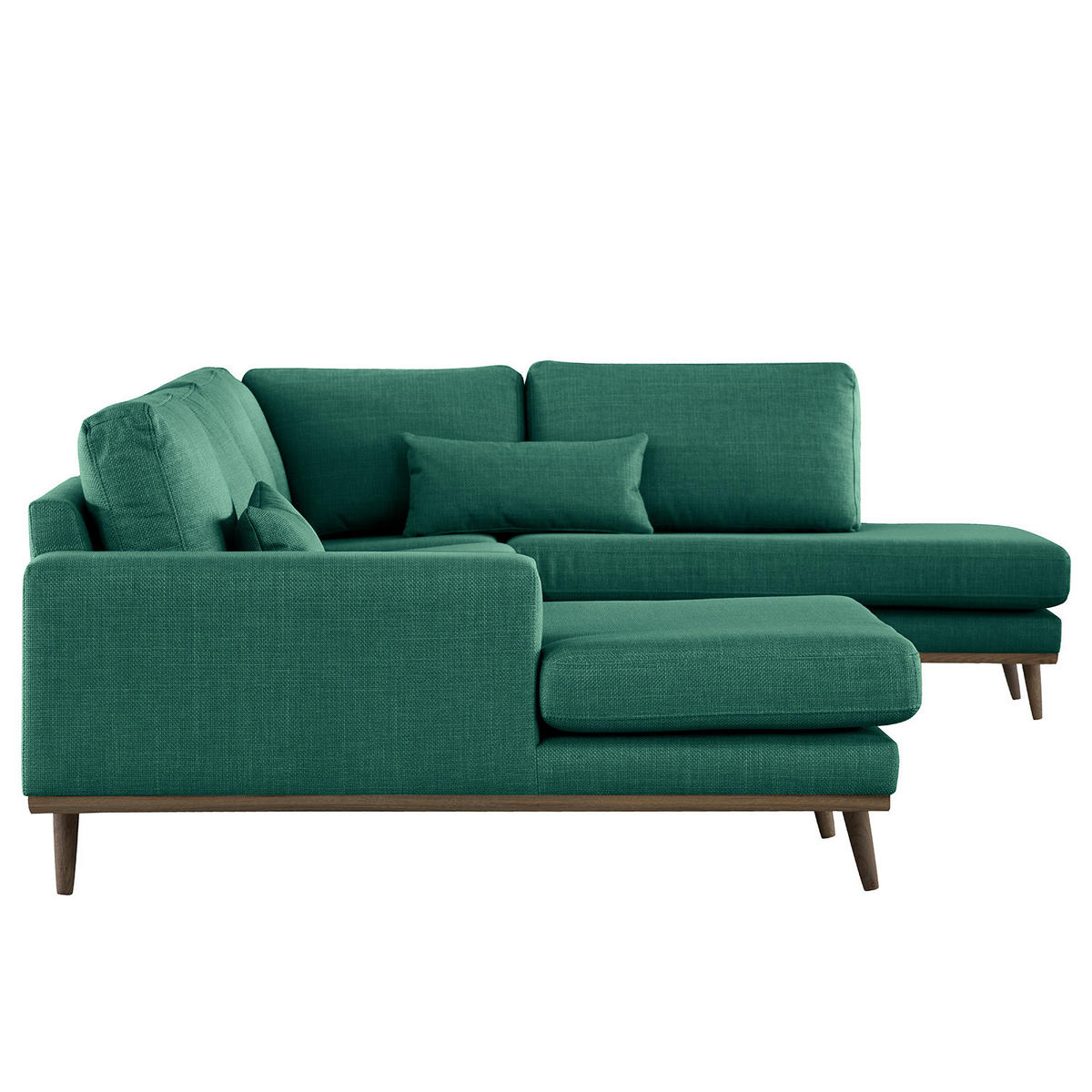 WOHNLANDSCHAFT mit Longchair - Dunkelgrün/Eichefarben, Eichenholz/Textil (371/81/219cm) - home24