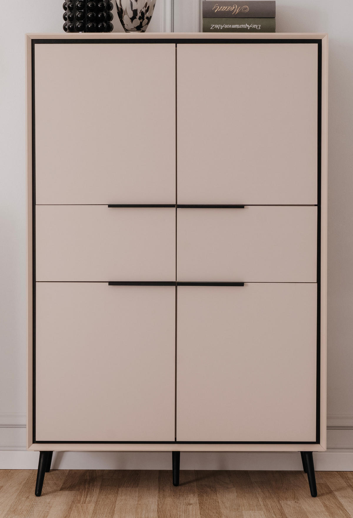 HIGHBOARD sand, schwarz 90 cm, Anrichte mit Soft-Close-Funktion - Sandfarben/Schwarz, Holzwerkstoff/Kunststoff (90/140/38cm) - Furn.Design