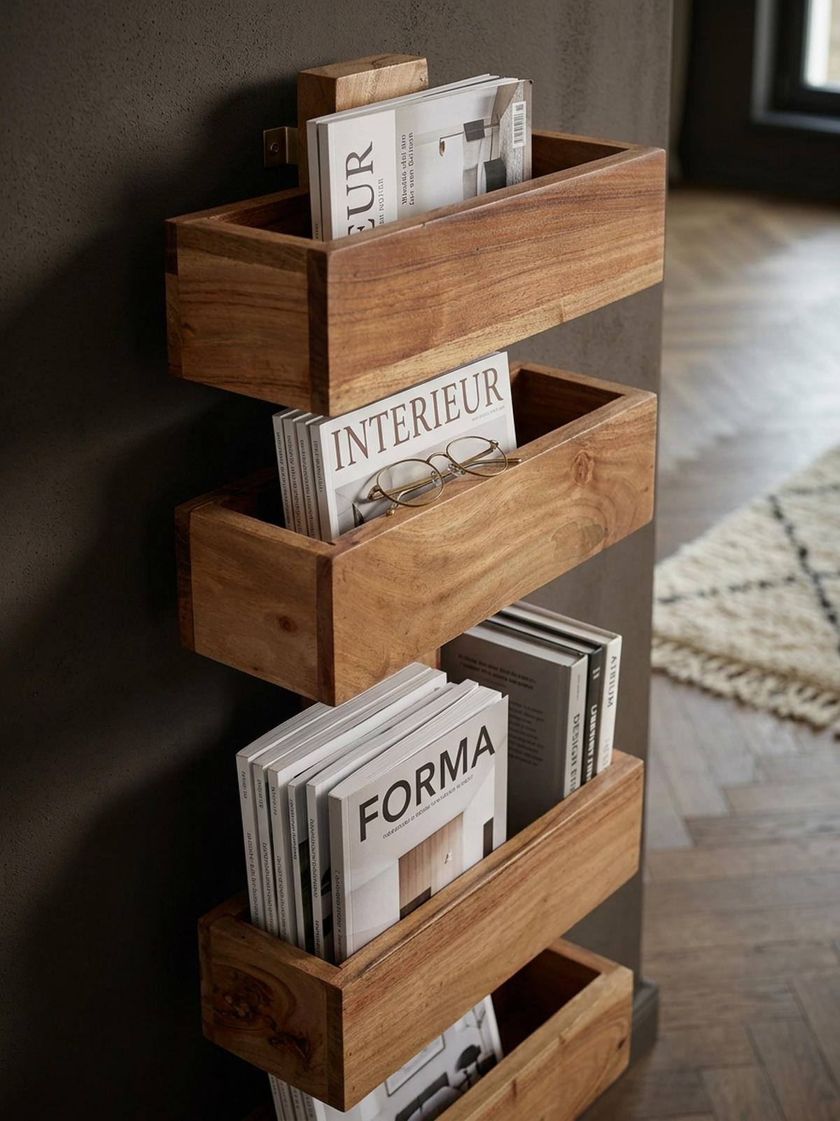 ZEITUNGSSTÄNDER NAKO Massivholz Klassisch Handgefertigt, Beige 30x10x72 cm - Beige, Holz (30/72/10cm) - KADIMA DESIGN