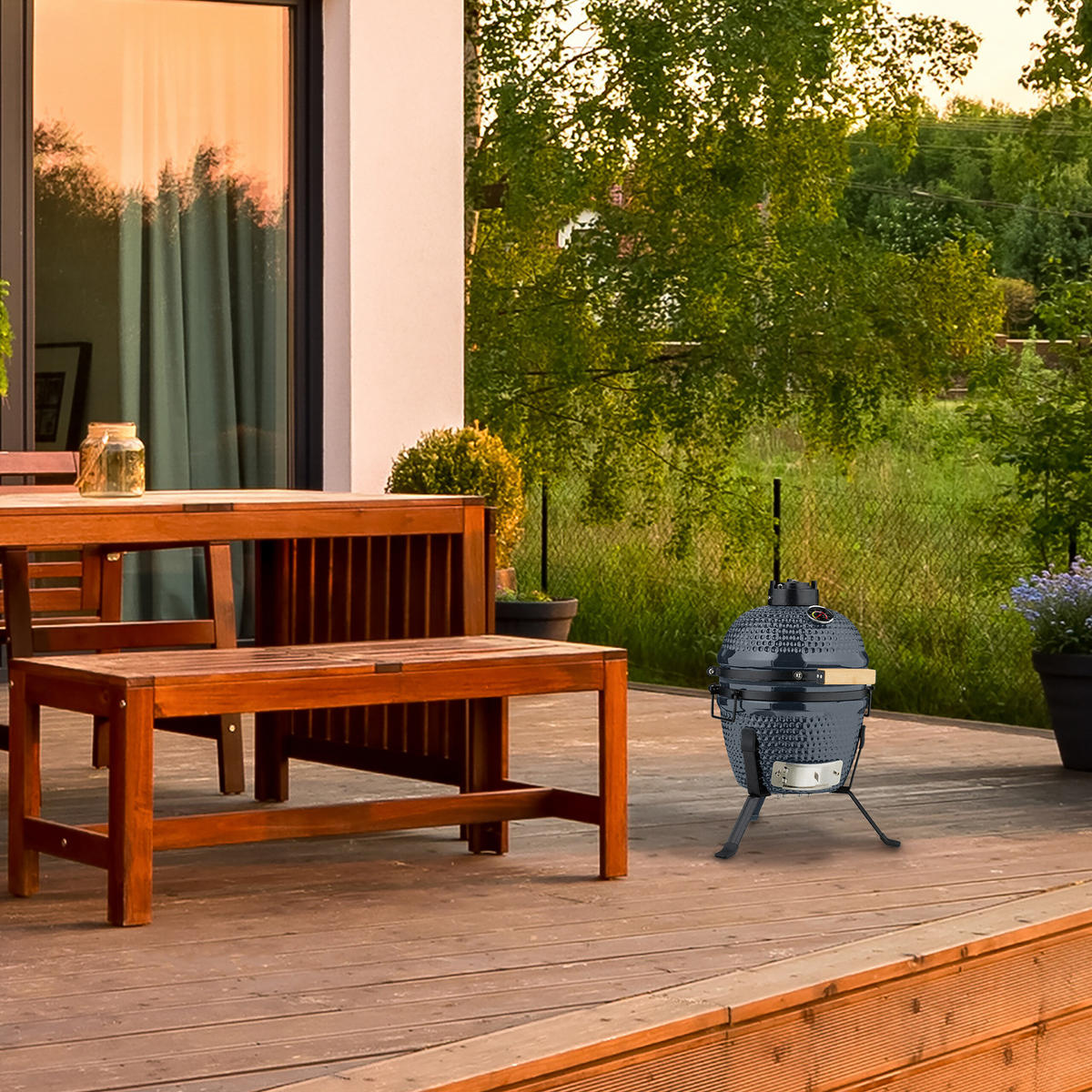 KAMADO-GRILL - Grau, Keramik/Metall (34/56.5cm) - Relaxdays