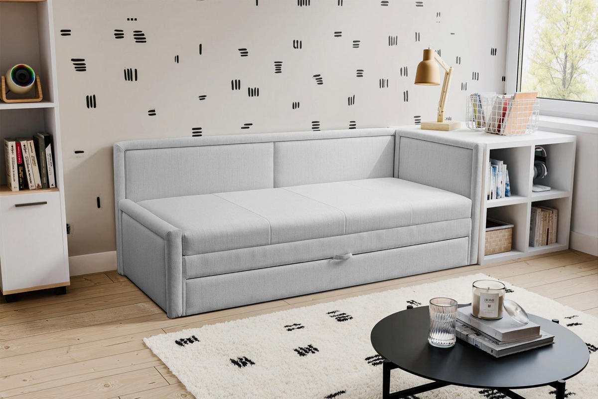 JUGENDBETT Caprili Hellgrau mit Bettkasten - Hellgrau/Schwarz, Kunststoff/Textil (163/189cm) - Selsey