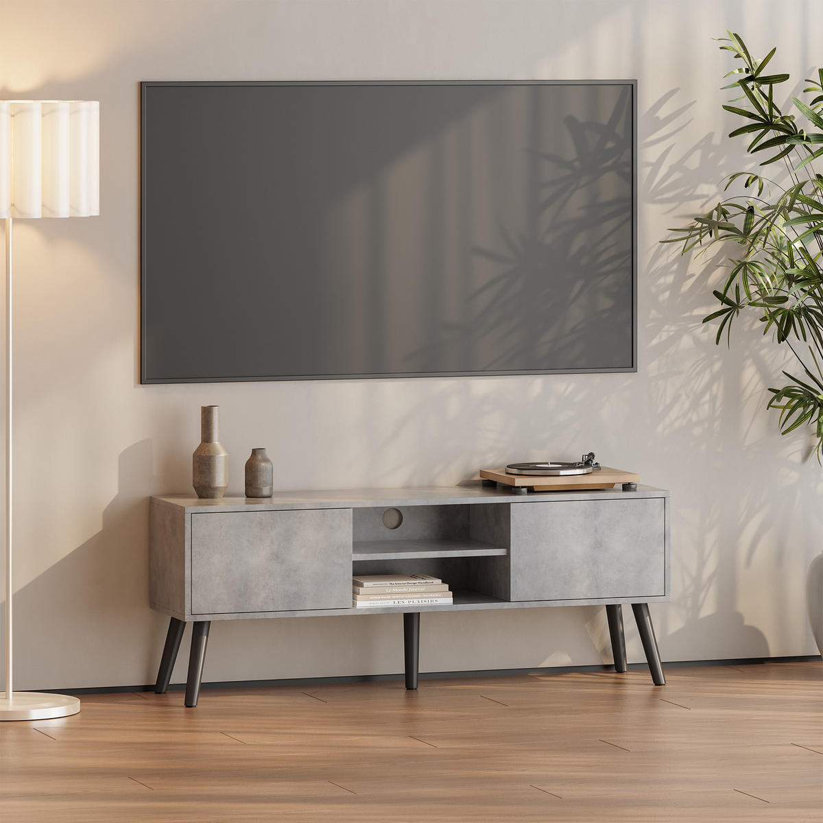 LOWBOARD Eskilstuna - Grau, Holz/Holzwerkstoff (120/46.5/29.5cm) - [en.casa]