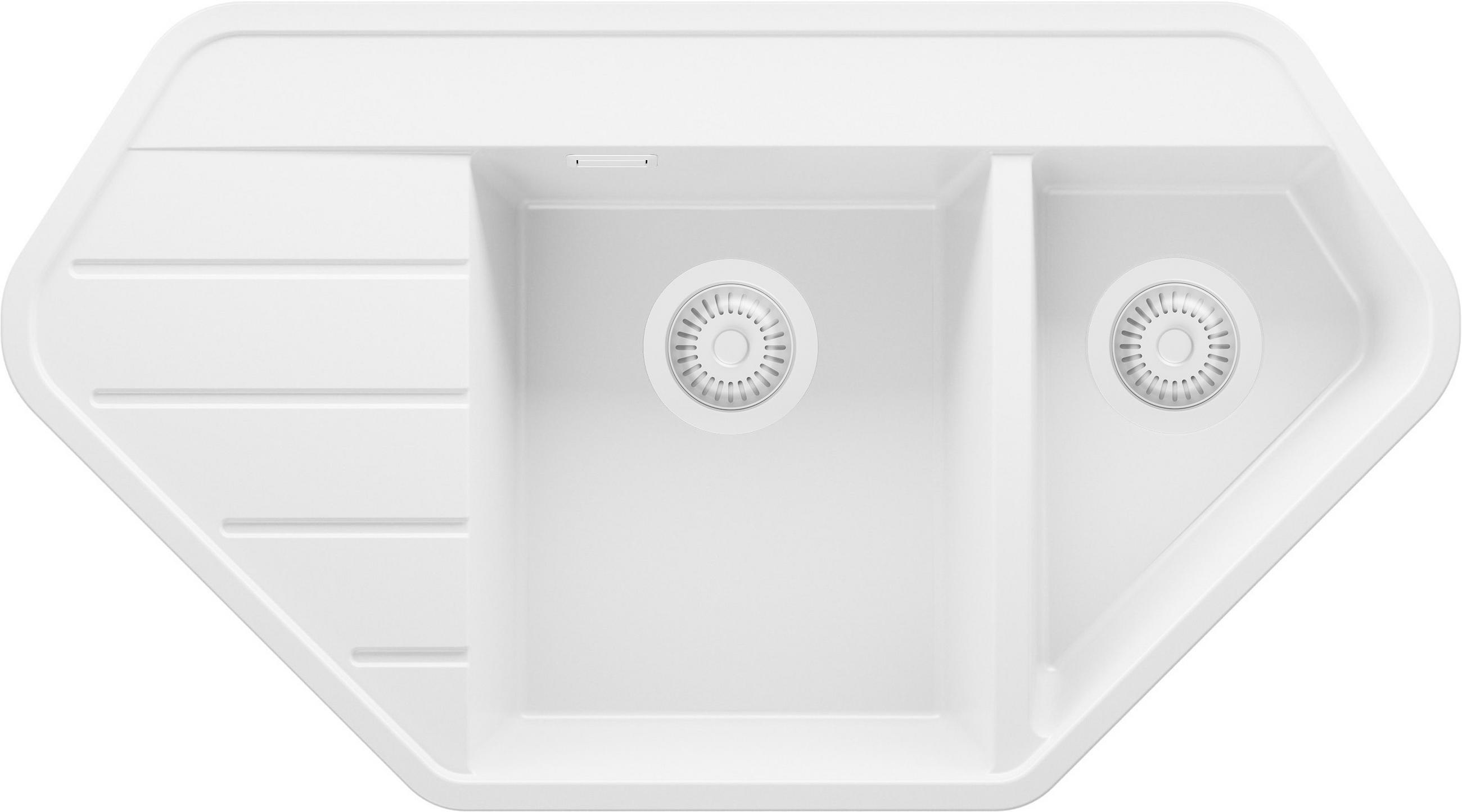 ECKSPÜLE Kopenhagen Corner, 2-er set Alles Weiß 90/50 cm 1,5 Becken + Ablauf-Set ab 70er Unterschrank - Weiß, Kunststoff (90/18/50cm) - Primagran