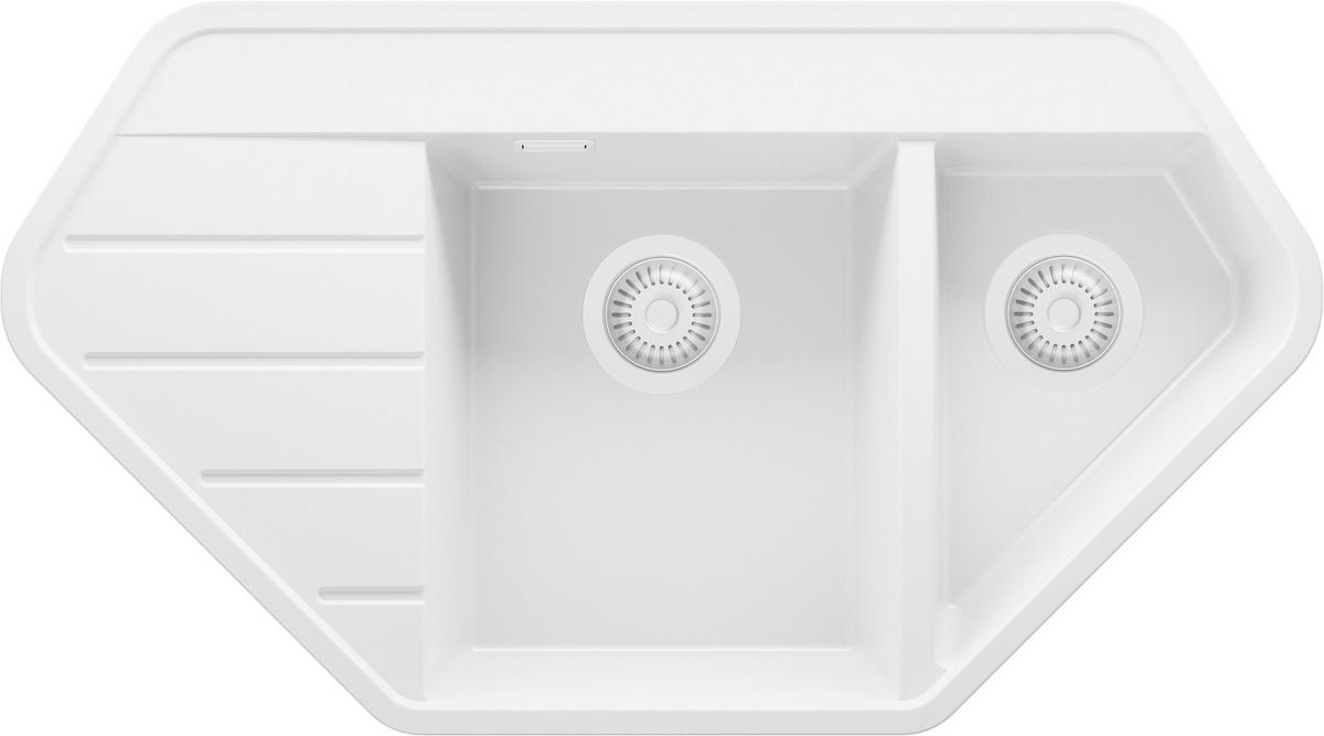ECKSPÜLE Kopenhagen Corner, 2-er set Alles Weiß 90/50 cm 1,5 Becken + Ablauf-Set ab 70er Unterschrank - Weiß, Kunststoff (90/18/50cm) - Primagran