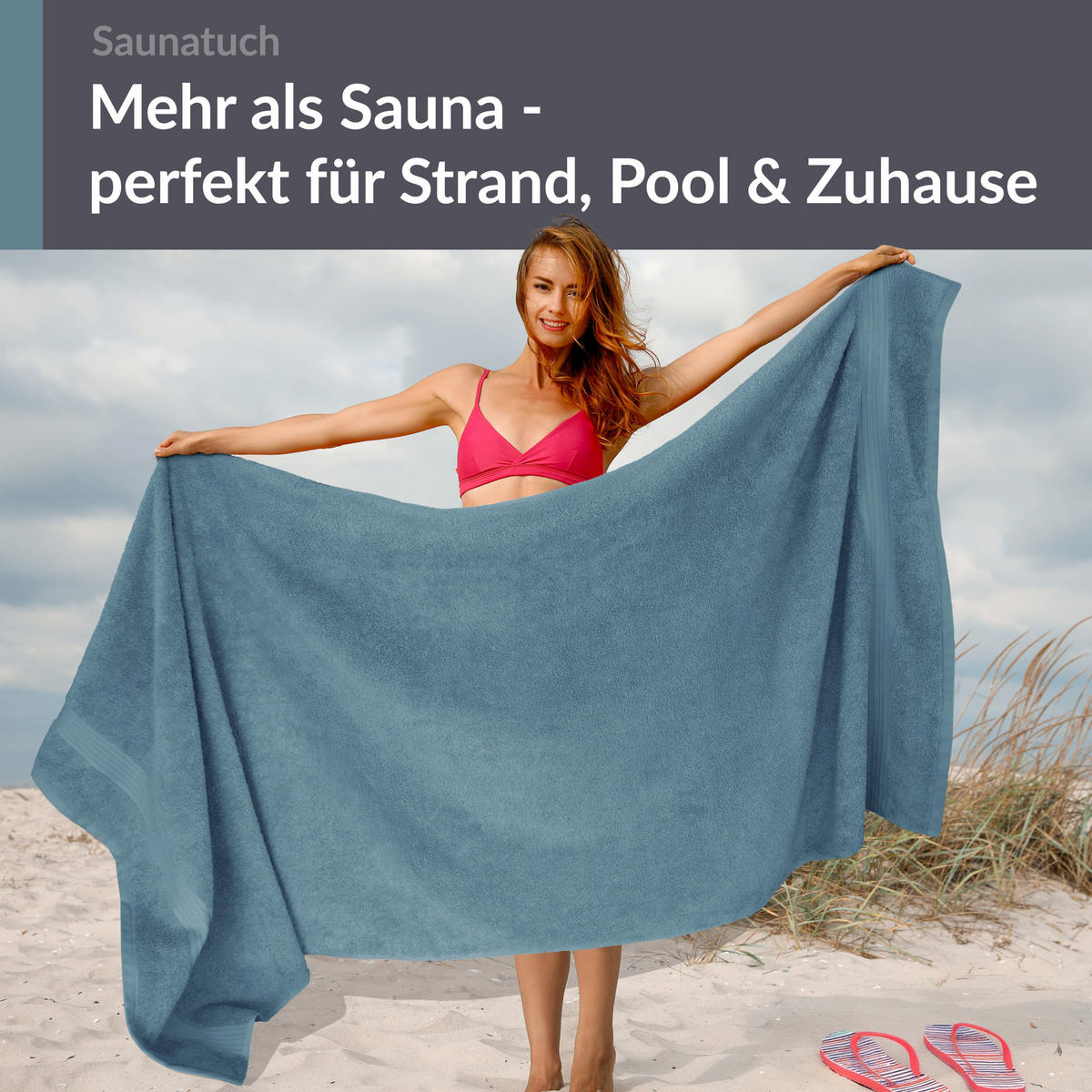 BADETUCH Linz Taubenblau 100x200 cm - Blaugrau, Textil (100/200cm) - Lashuma