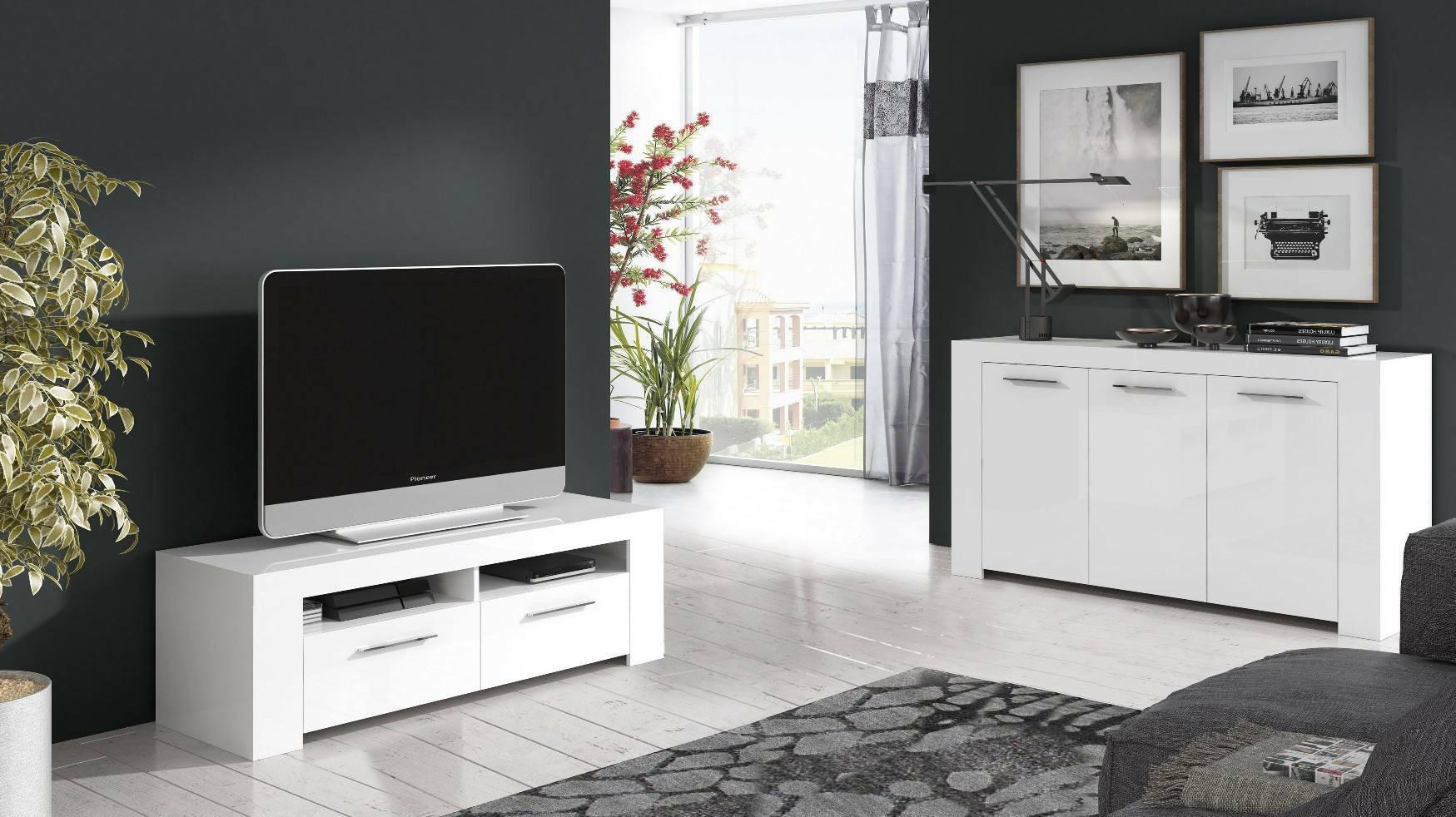 SIDEBOARD Holz-Effekt Weiß 42x144h80 - Weiß, Holzwerkstoff (144/80/42cm) - DMORA