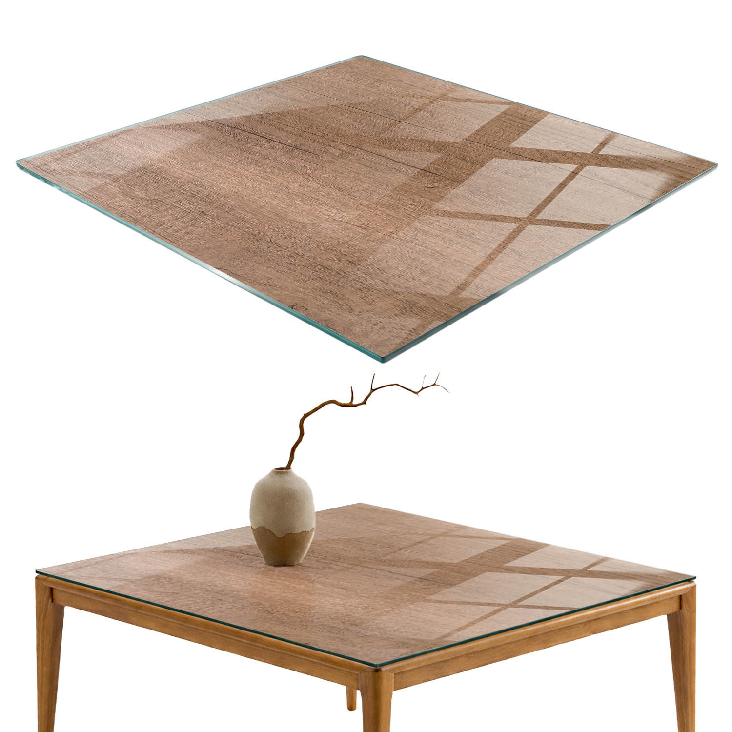 TISCHPLATTE 60x60 cm Natürliche Holzmaserung - Braun, Glas (0.4/60/60cm) - TULUP