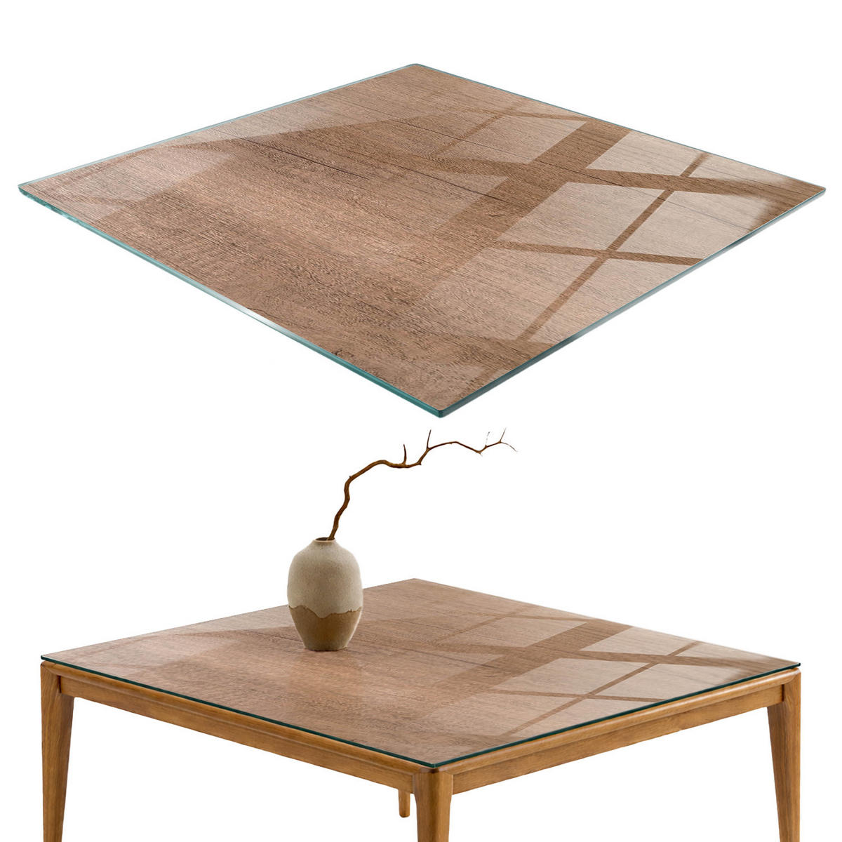 TISCHPLATTE 60x60 cm Natürliche Holzmaserung - Braun, Glas (0.4/60/60cm) - TULUP