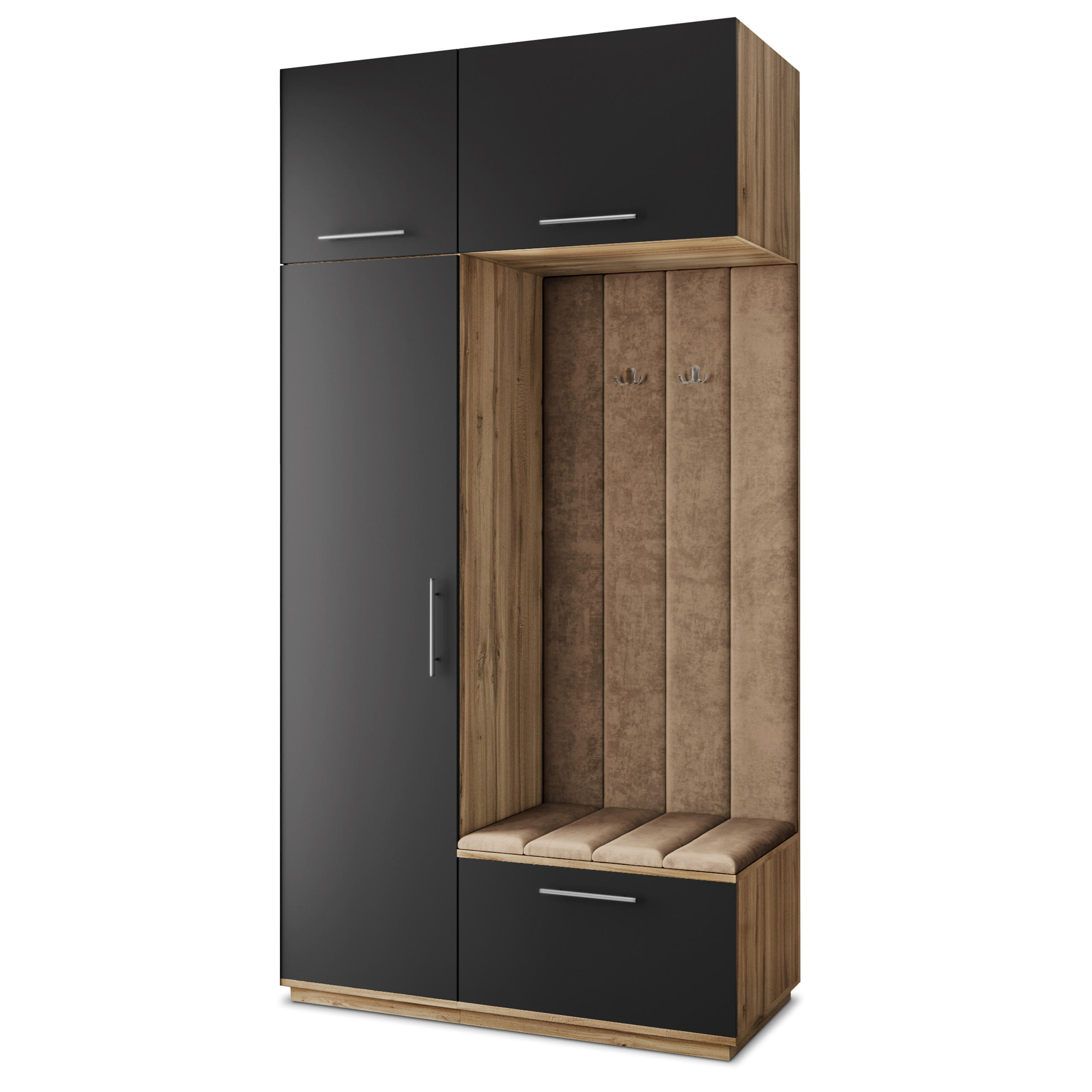 Masseno Garderobenschrank Eiche Wotan, Schwarz, Mokka 120x240x60 cm