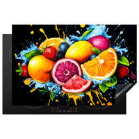 HERDABDECKPLATTE Obst - Graffiti - Bunt - Orange - Erdbeere - Abstrakt 81x52 cm - Orange, Kunststoff (81/0.2/52cm) - MuchoWow
