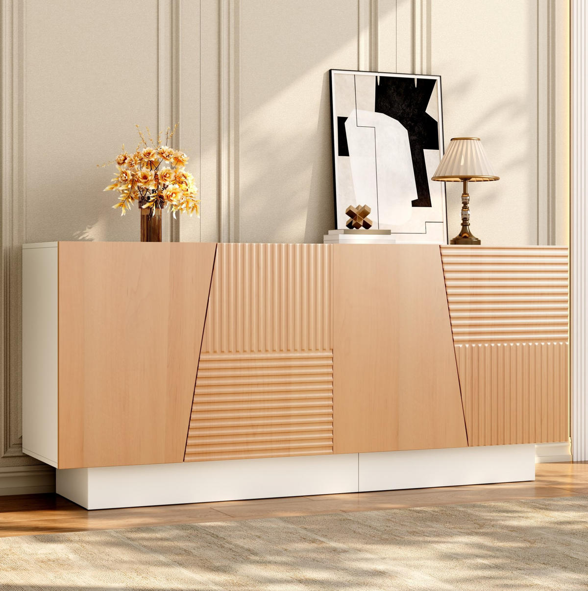 SIDEBOARD 160/40,5/72 cm Natur/Weiß aus MDF mit Rillentüren - Naturfarben, Holzwerkstoff (160/72/40.5cm) - OKWISH