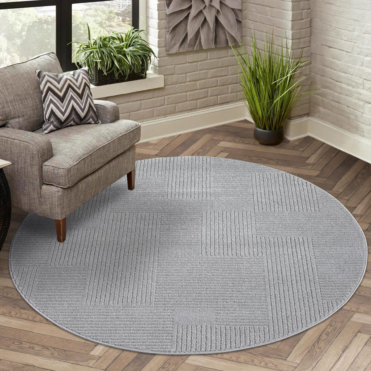KURZFLOR-TEPPICH Flair 177 Grau 200x200 cm - Grau, Textil (200/200cm) - carpet city