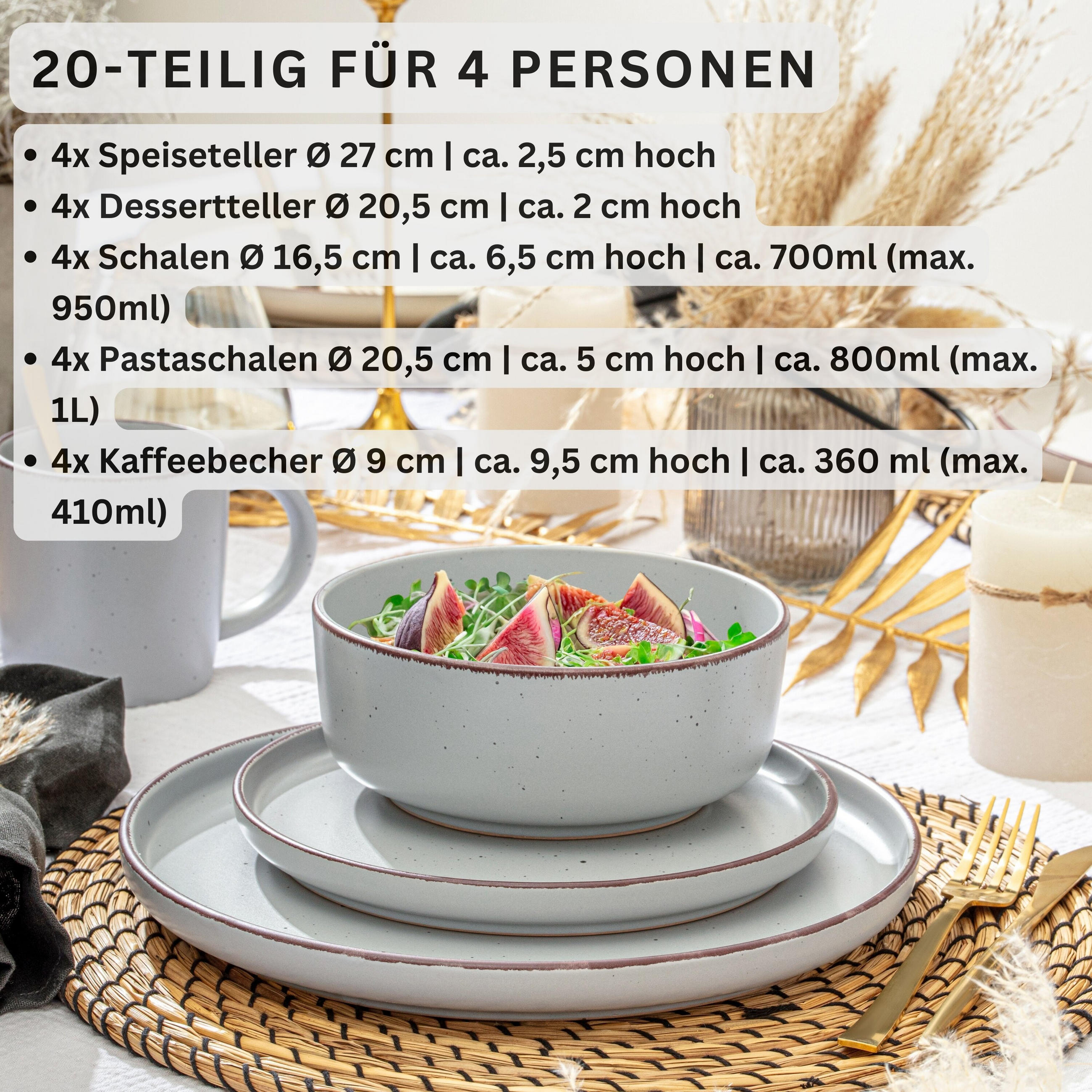 KOMBISERVICE BOMBAY STONE - 20 teilig aus Steingut - Grau, Stein (27/9.5/27cm) - Sänger