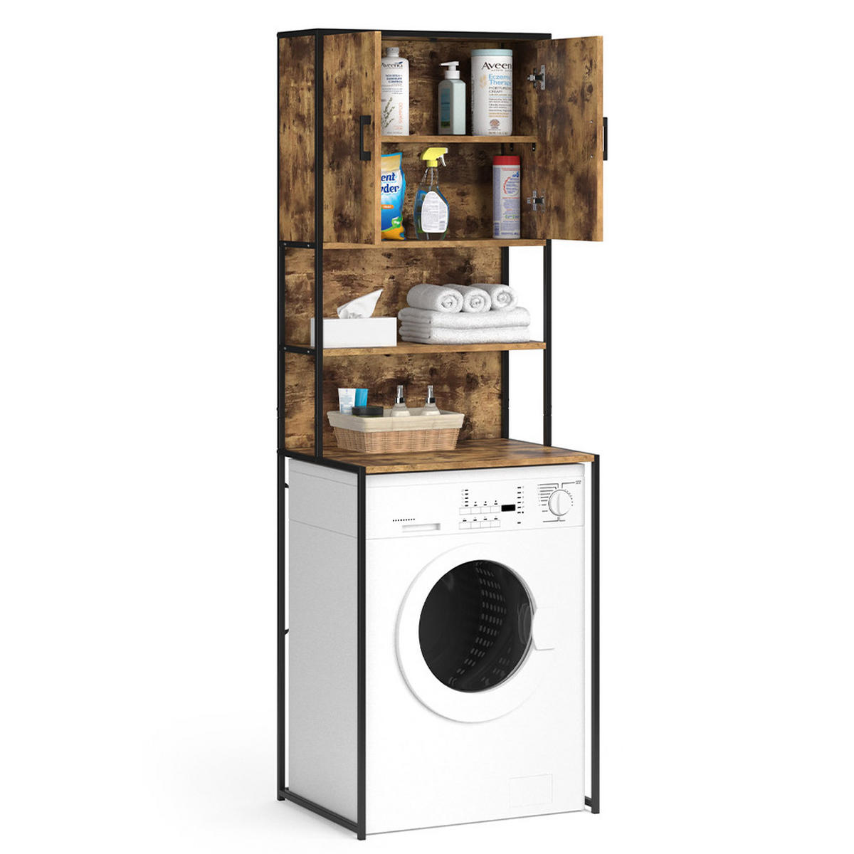 WASCHMASCHINENSCHRANK Fyrk Eiche rustikal 64 x 189 cm - Wildeiche/Schwarz, Holzwerkstoff (64/189/48cm) - Vicco