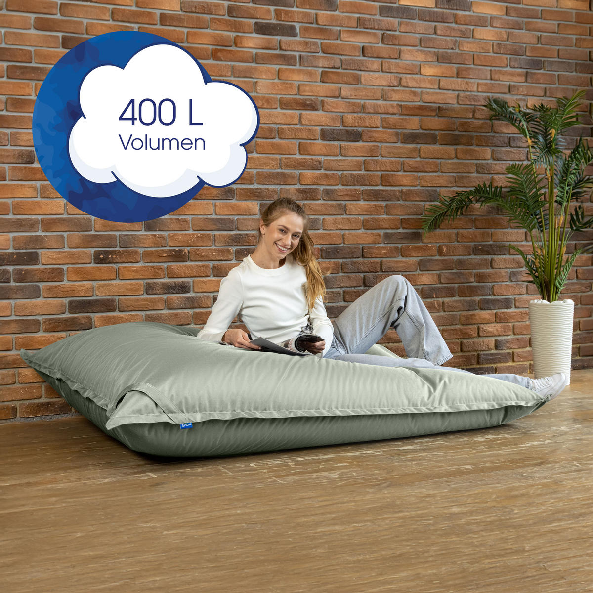 SITZSACK XXL Caree felsgrau, 140x180cm groß für Outdoor - Dunkelgrau/Grau, Textil (180/140/30cm) - Bruni