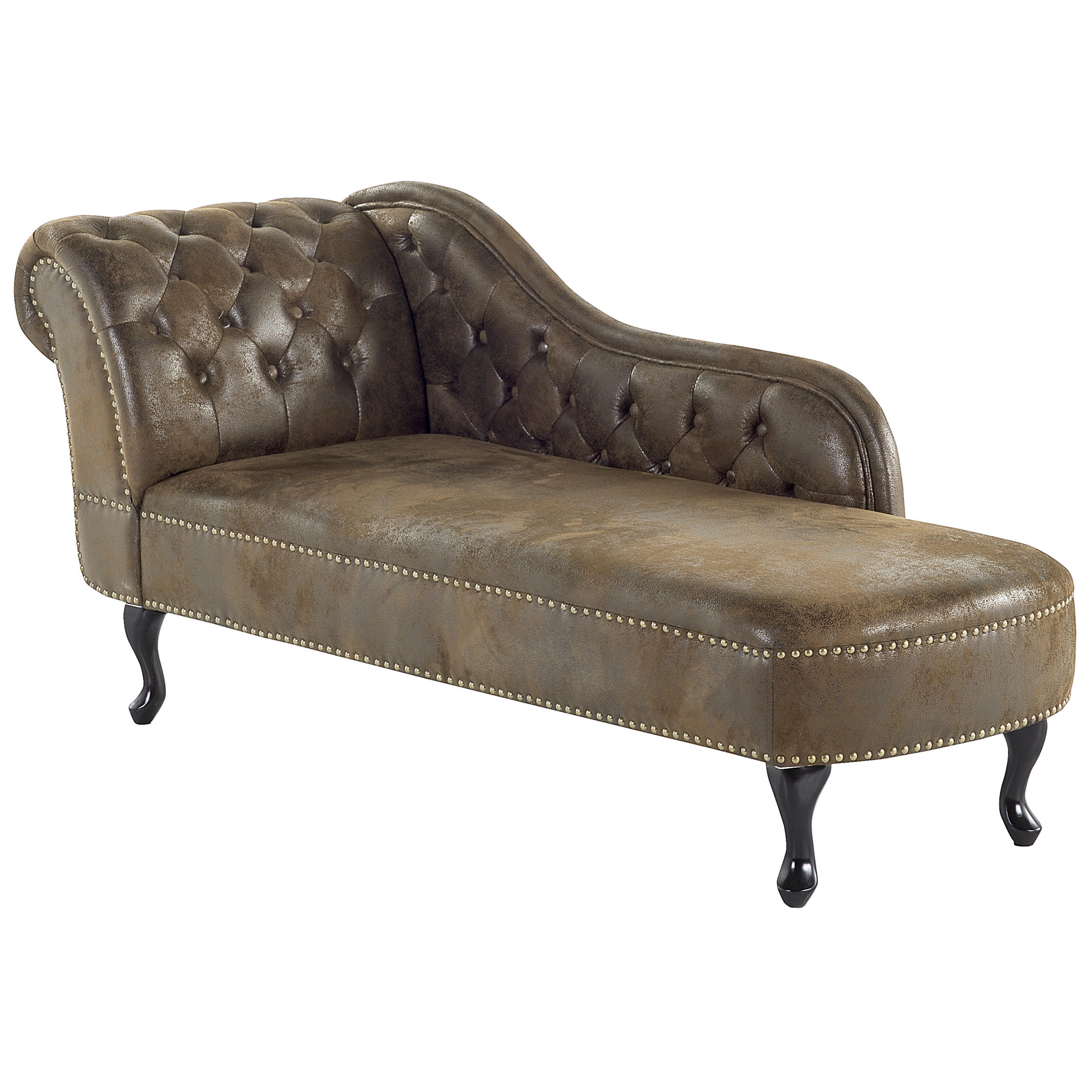 CHAISELONGUE Kunstwildleder braun linksseitig Nimes - Schwarz/Braun, Kunststoff (170/79/61cm) - Beliani