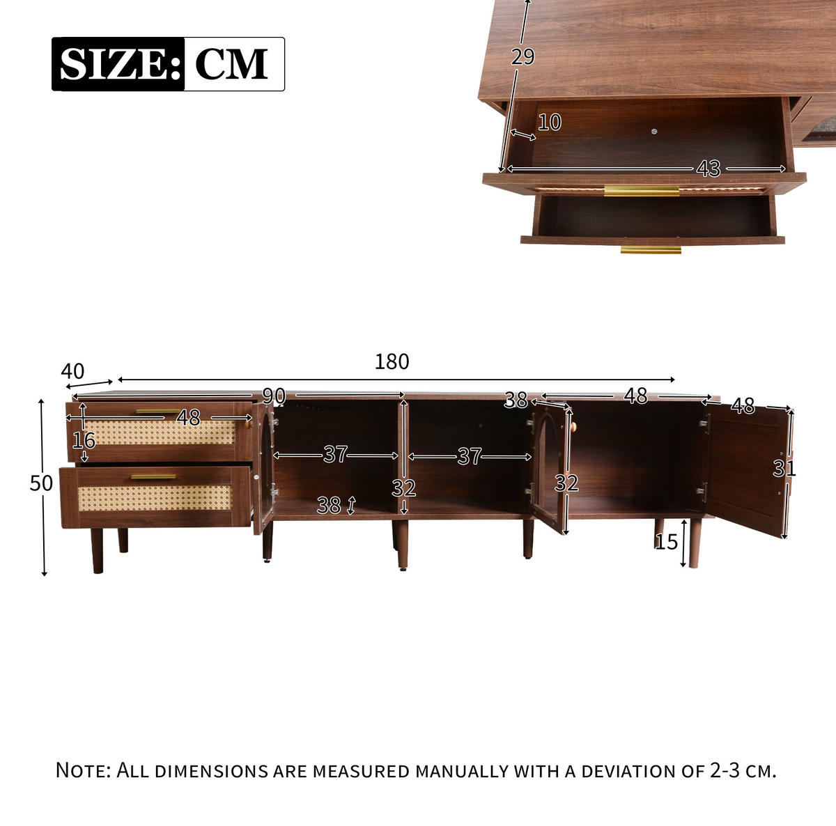 LOWBOARD 180/40/50 cm Braun aus Spanplatte mit LED-Beleuchtung - Braun, Holzwerkstoff (40/50/180cm) - OKMYHOME
