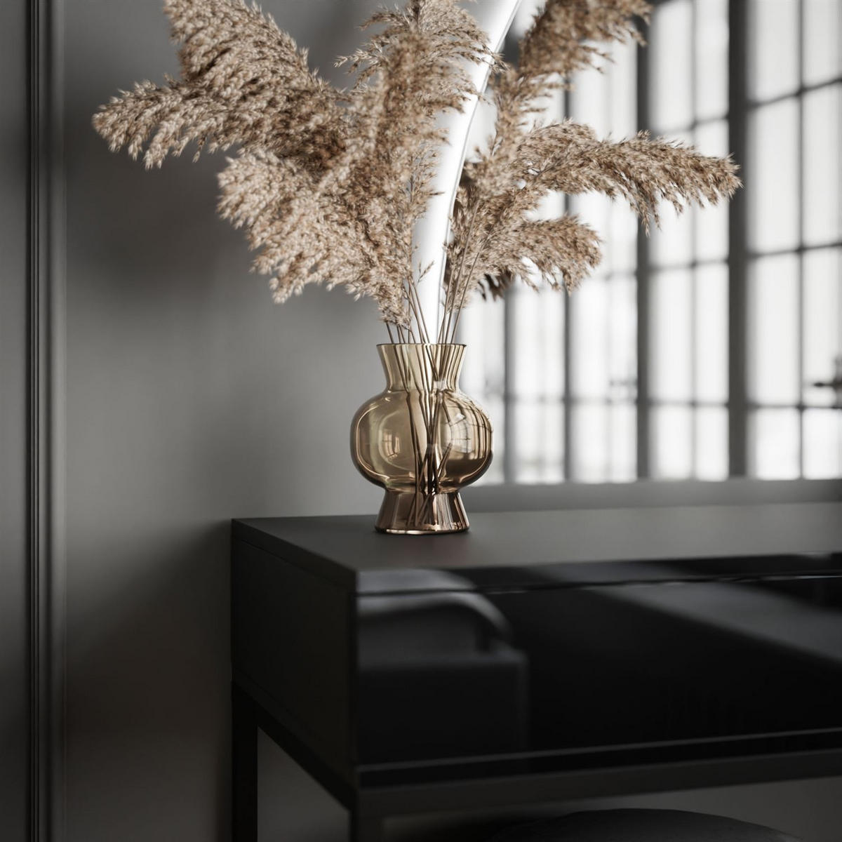 SCHMINKTISCH schwarz QUINNIE mit LED-Spiegel links PUSH OPEN - Schwarz Hochglanz/Schwarz, Holzwerkstoff (100/176/42cm) - Lookway