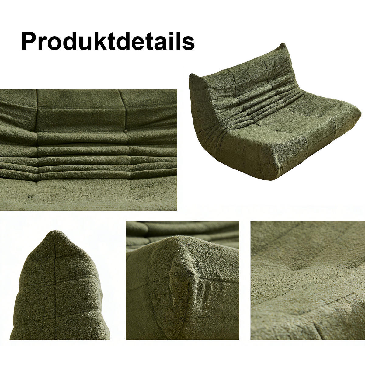 LOUNGESOFA 149/114/82 cm aus Teddyfell in Grün 2 Sitzer im skandinavischen Stil - Grün, Textil (120/82/149cm) - BEAOK