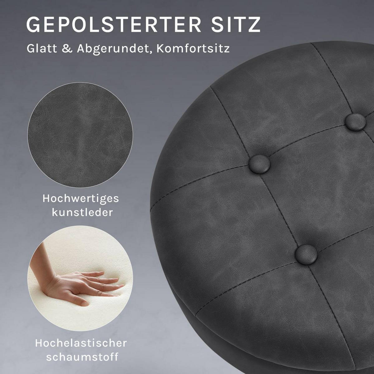 SITZHOCKER 2er Set, mit Stauraum, Kunstleder, Anthrazit - Anthrazit/Schwarz, Textil/Metall (38.5/50/38.5cm) - Woltu