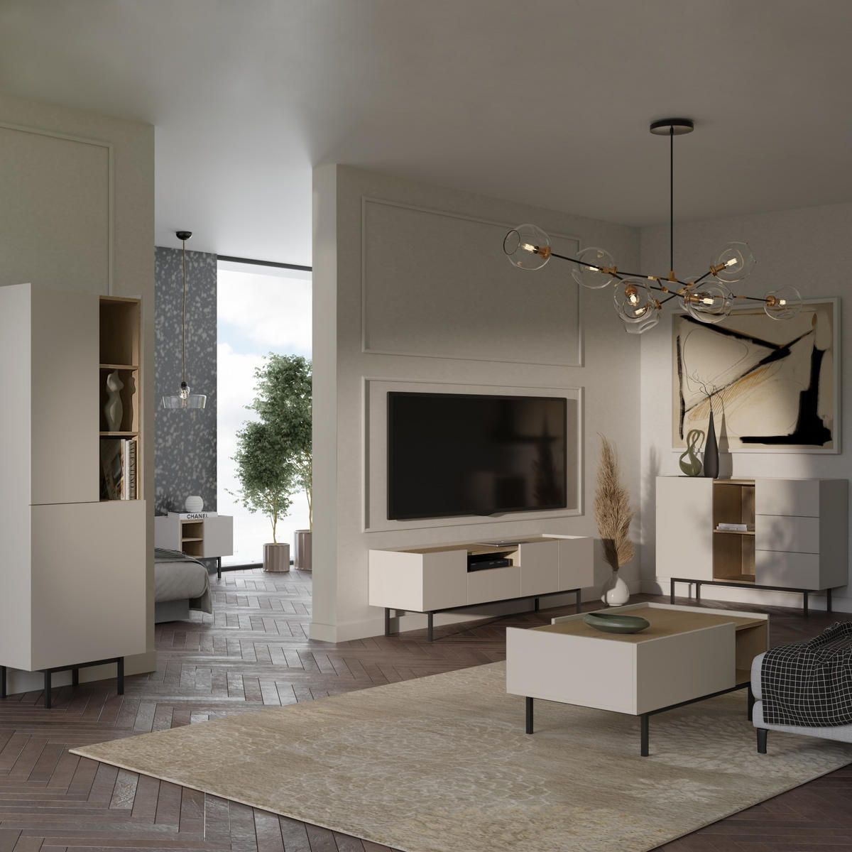 TV-LOWBOARD Noel 165 Kaschmir/ Cremona-Eiche (stehend) - Kaschmir/Eichefarben, Holzwerkstoff/Metall (164/50/42cm) - mzm24