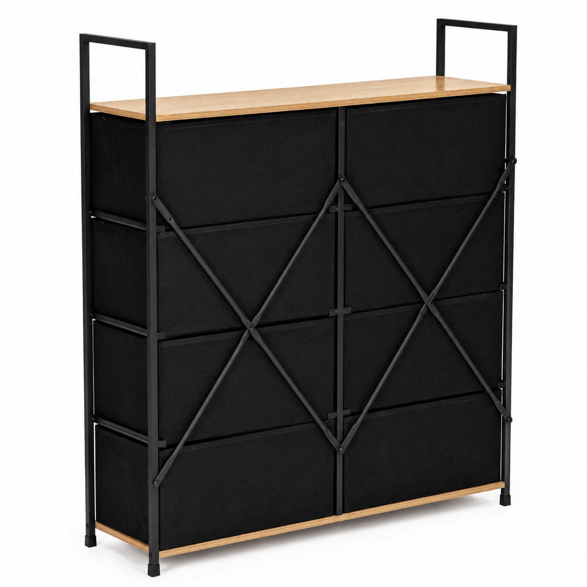 KOMMODE Holzoptik 8 Stoffschubladen - Schwarz/Braun, Holzwerkstoff/Textil (80/107/24cm) - Mat-Haus