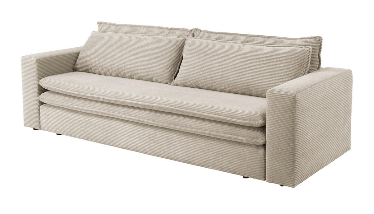 SCHLAFSOFA beige Cord, Sofa 3-Sitzer mit Bettfunktion 244 cm - Beige, Holz/Textil (244/83/91cm) - Furn.Design