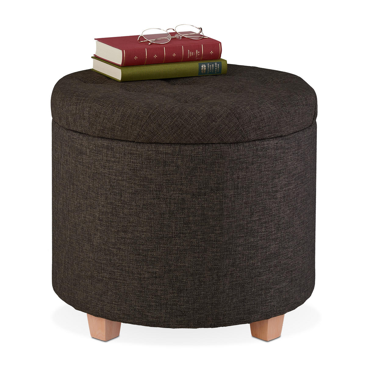 SITZHOCKER - Braun, Holz/Holzwerkstoff (44/41/44cm) - Relaxdays