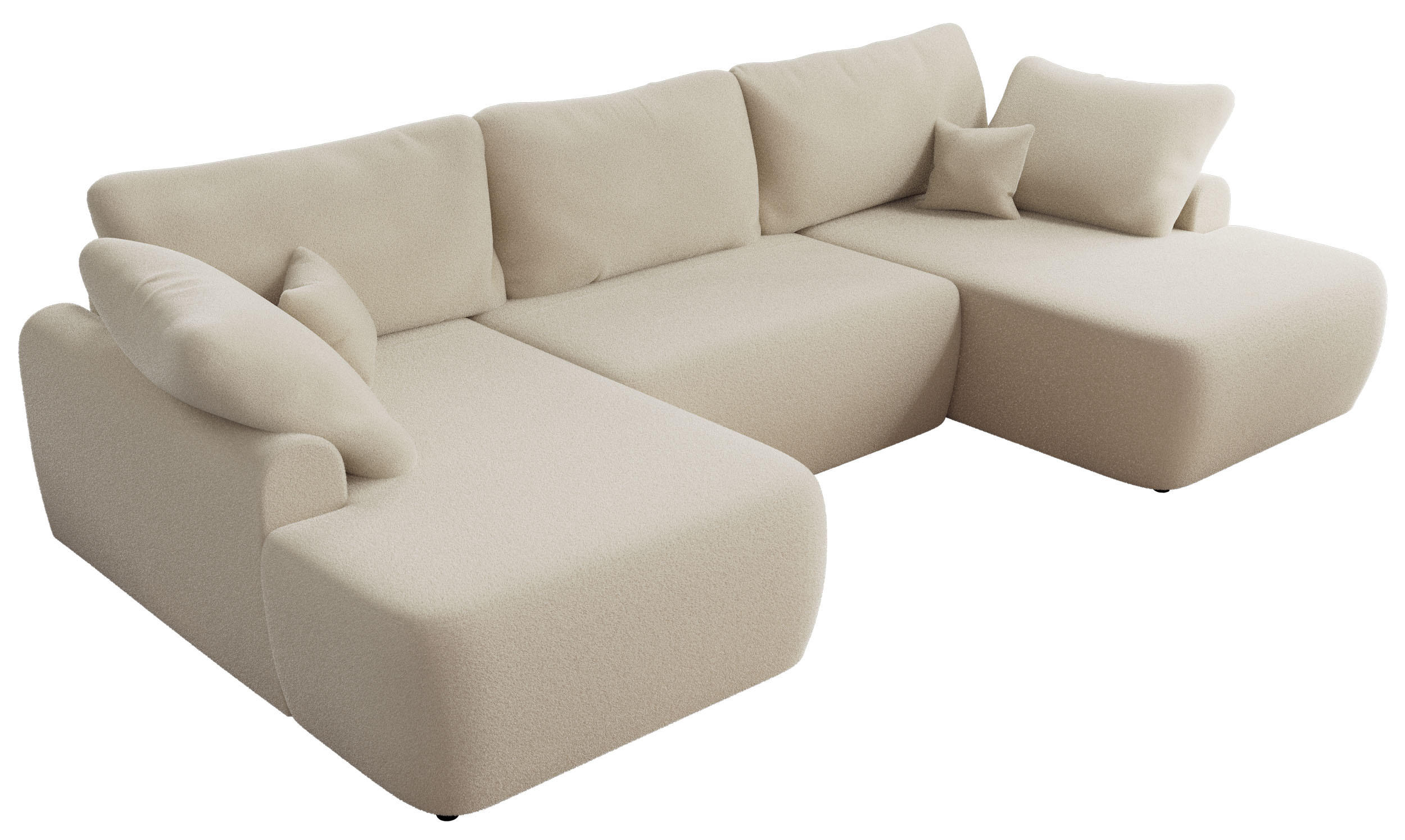 WOHNLANDSCHAFT CUBO U Beige Boucle - Beige/Schwarz, Kunststoff/Textil (370/100/187cm) - MKS
