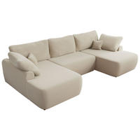WOHNLANDSCHAFT CUBO U Beige Boucle - Beige/Schwarz, Kunststoff/Textil (370/100/187cm) - MKS