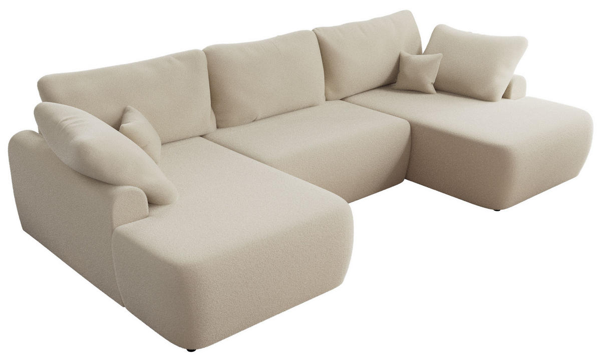 WOHNLANDSCHAFT CUBO U Beige Boucle - Beige/Schwarz, Kunststoff/Textil (370/100/187cm) - MKS