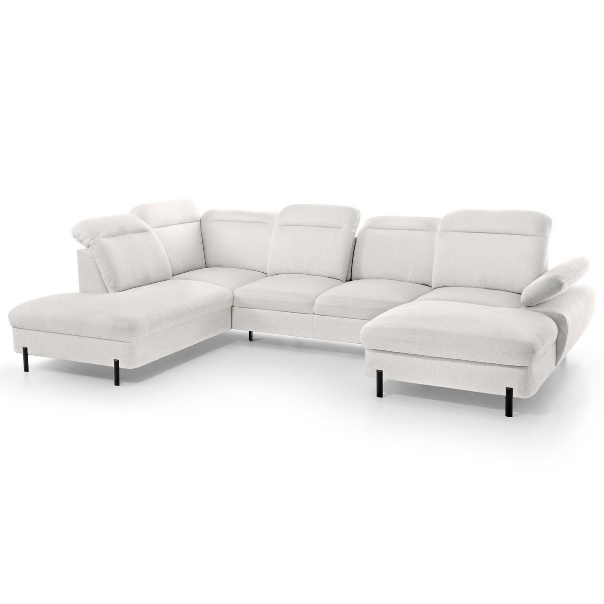 SEDACÍ SOUPRAVA Sora U s funkcí spaní, nastavitelnou hloubkou sedu, opěrkami hlavy a područkou, 365 cm, světle béžová, pravá - černá/béžová, textil (365/107/235cm) - Beautysofa