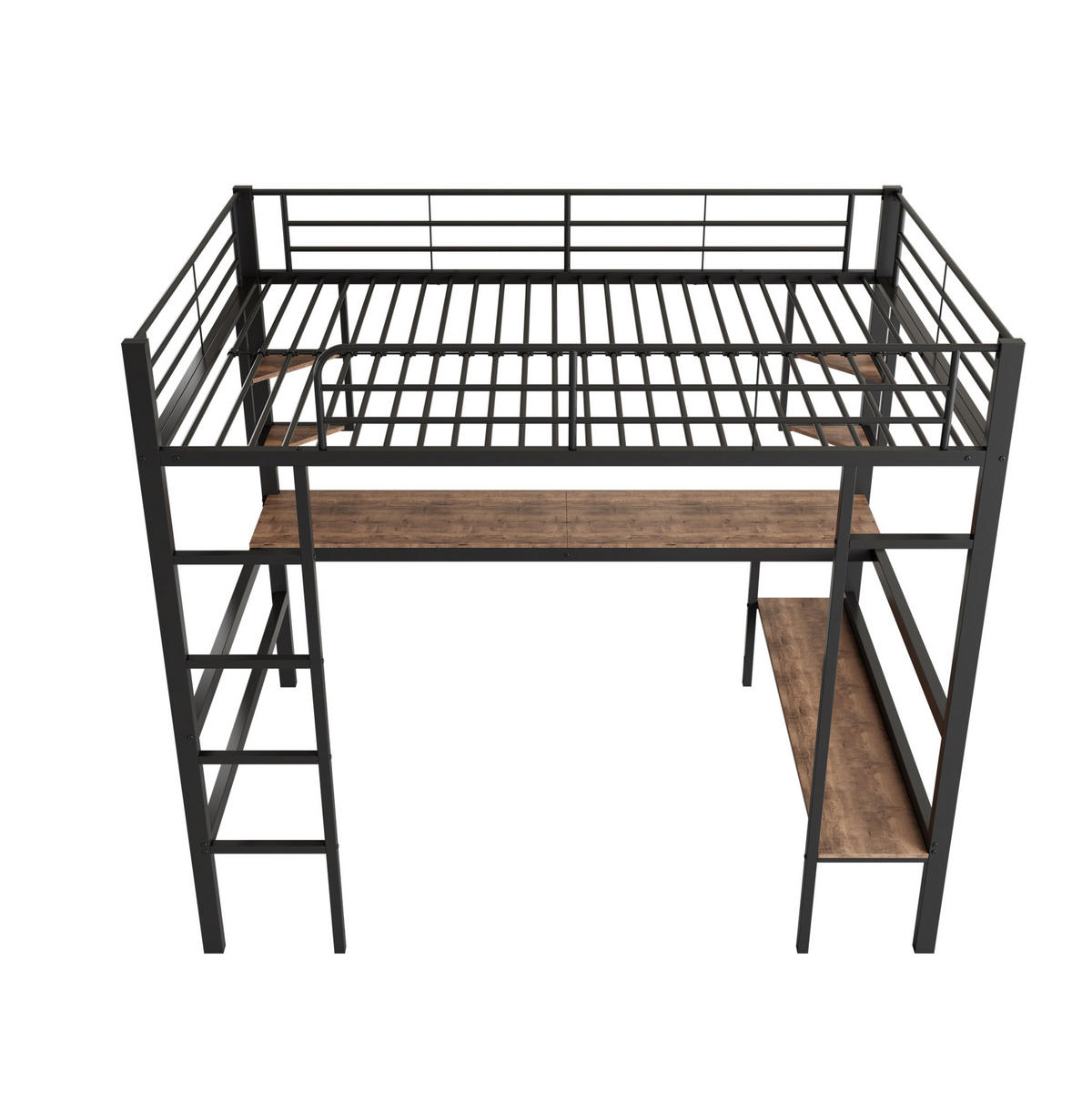 HOCHBETT mit Schreibtisch 90/200 cm in Schwarz – mit Regal und Rausfallschutz - Schwarz, Metall (90/200cm) - BEAOK