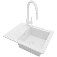 GRANITSPÜLE Kopenhagen Easy, 2-er set Alles Weiß 55/44 cm 1 Becken + Küchenarmatur 40/20 cm + Ablauf-Set ab 45er Unterschrank - Weiß, Kunststoff (55/17/44cm) - Primagran