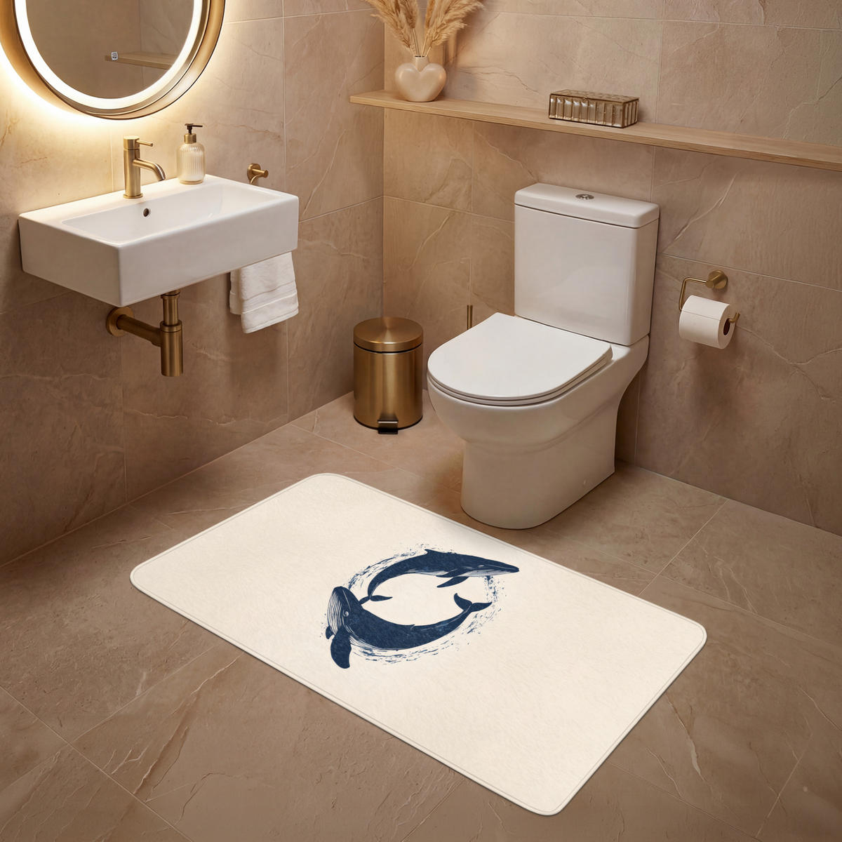 WC PŘEDLOŽKA Velryby - Stříkance - Kruh - Tmavě modrá 120x60 cm - tmavě modrá, textil/plast (120/1cm) - OnlyWow