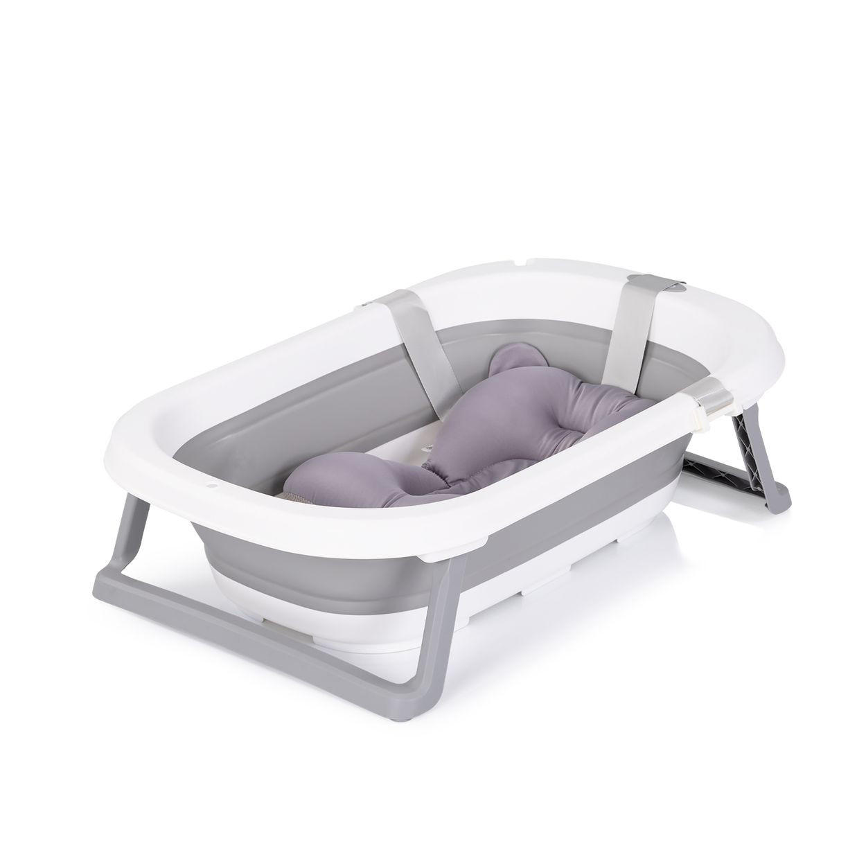 BABYBADEWANNE Isla 80 cm grau mit Badekissen, faltbar, integrierter Wasserablauf, ab Geburt geeignet - Grau, Kunststoff (50/80cm) - Chipolino