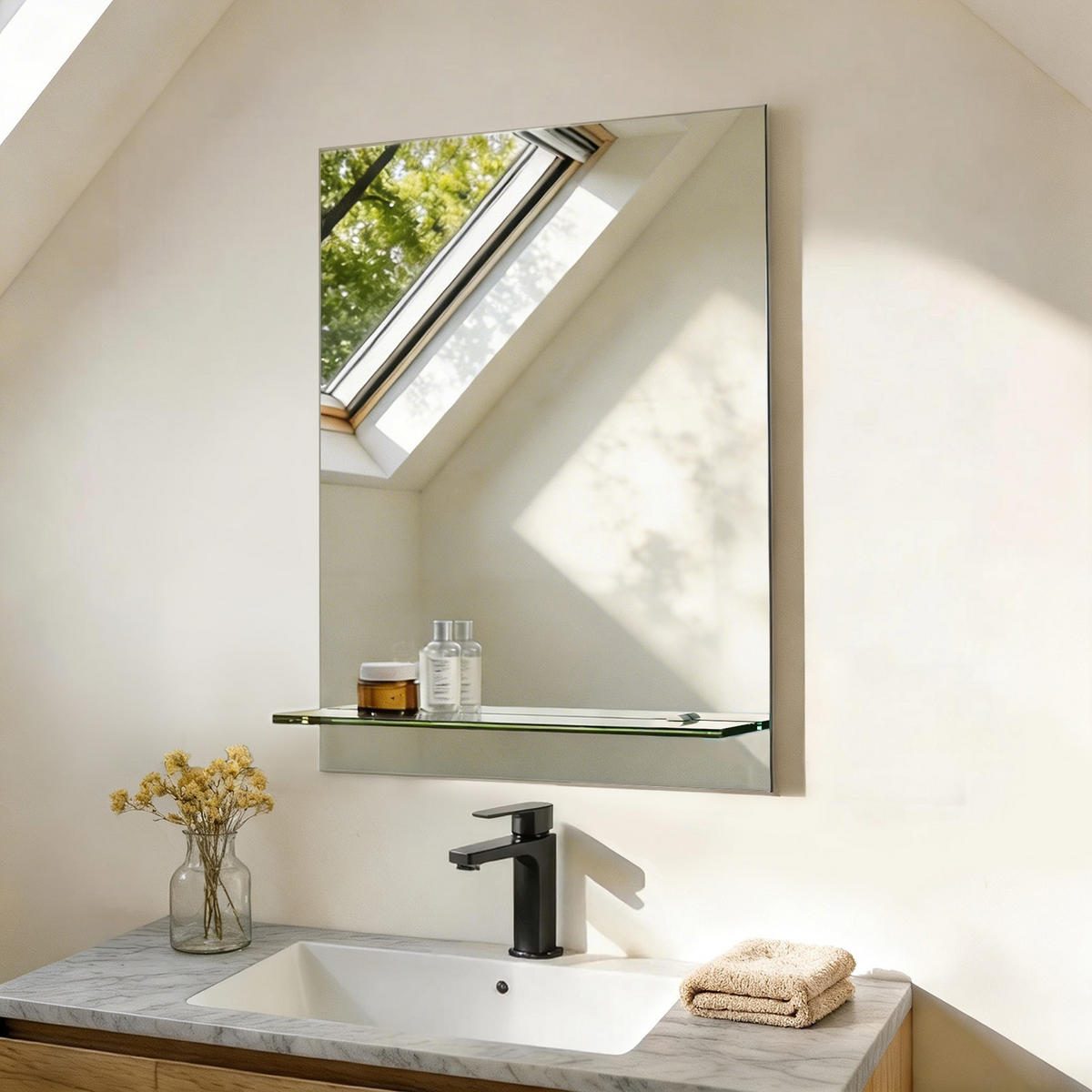 BADEZIMMERSPIEGEL 60/45 cm rechteckig mit Glasablage rahmenlos - Transparent, Glas (45/60/1cm) - S'AFIELINA