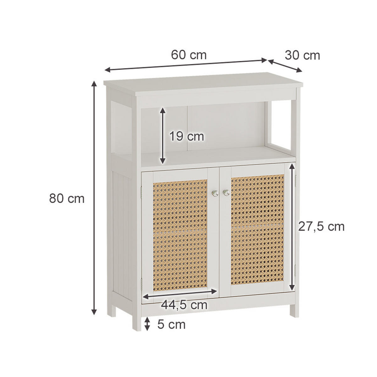 MIDISCHRANK Rosario Weiß 60 x 80 cm mit Türen und offenem Fach - Weiß, Holzwerkstoff (60/80/30cm) - Vicco