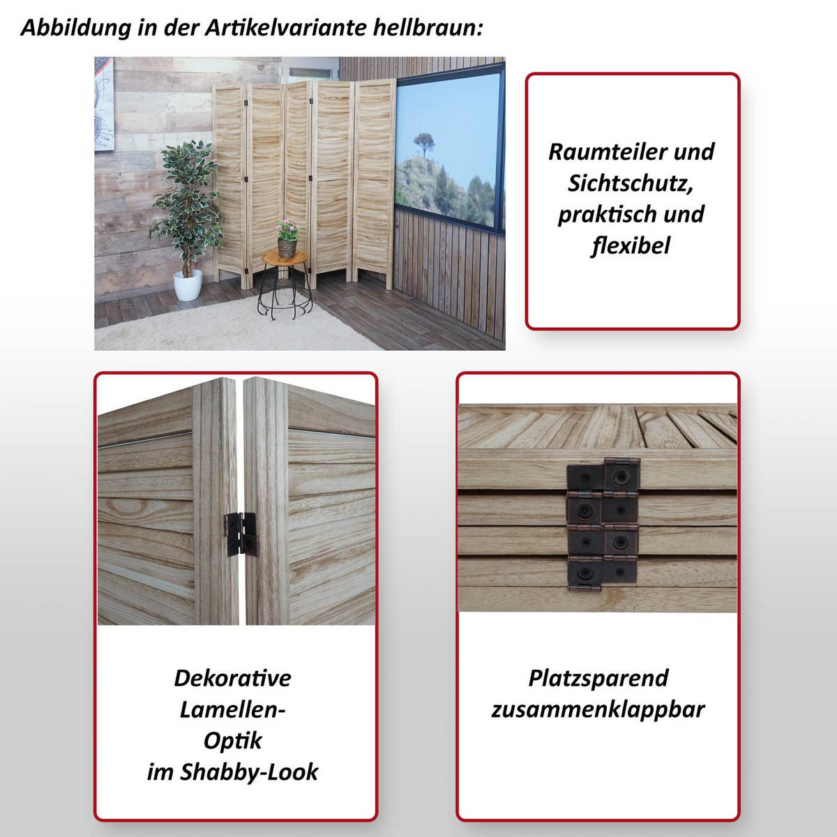 PARAVENT Dunkelbraun - Dunkelbraun, Holz (200/170/2cm) - MCW