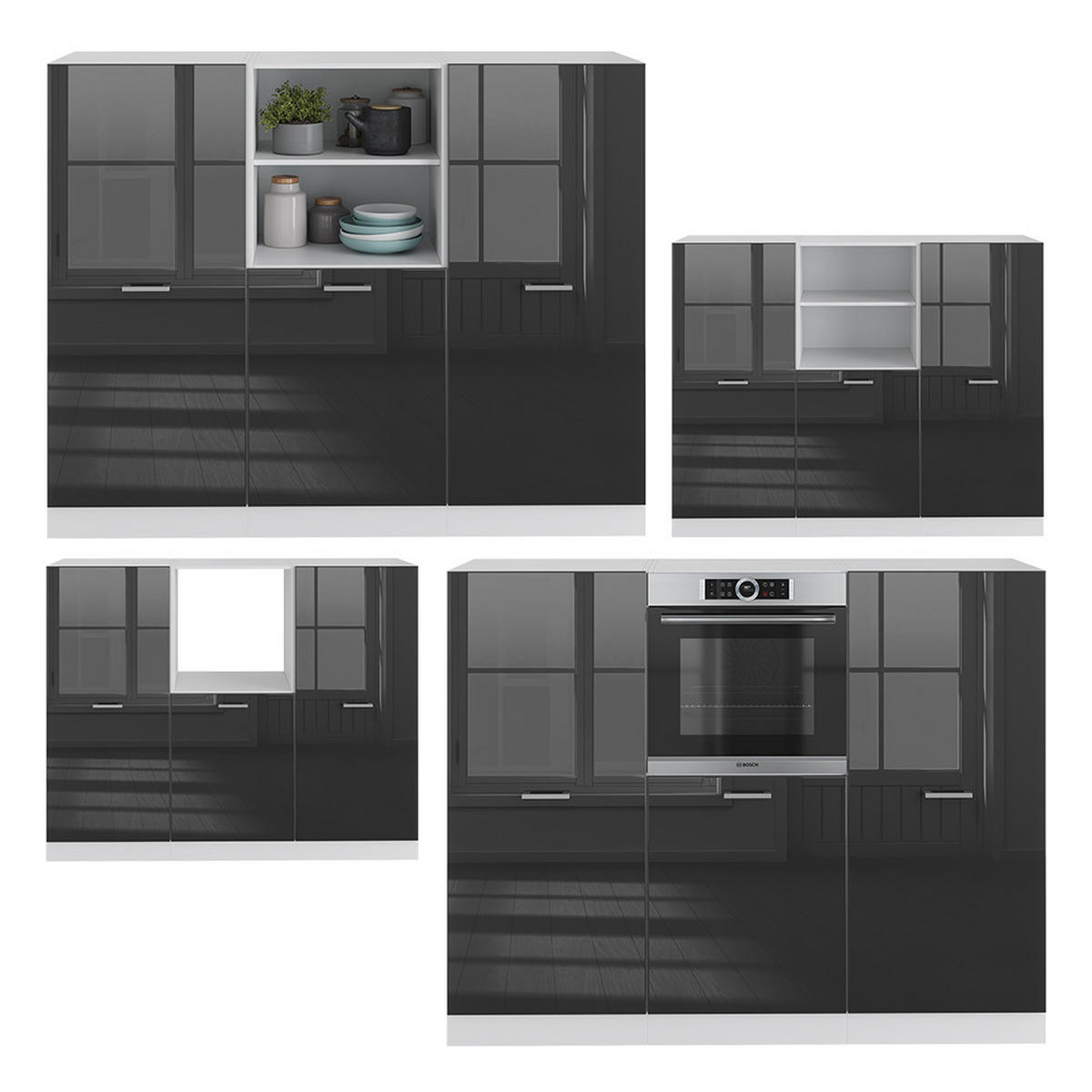 KÜCHENBLOCK R-Line Anthrazit Hochglanz/Weiß 180 cm ohne AP - Anthrazit/Weiß, Holzwerkstoff (180/81.6/46cm) - Vicco
