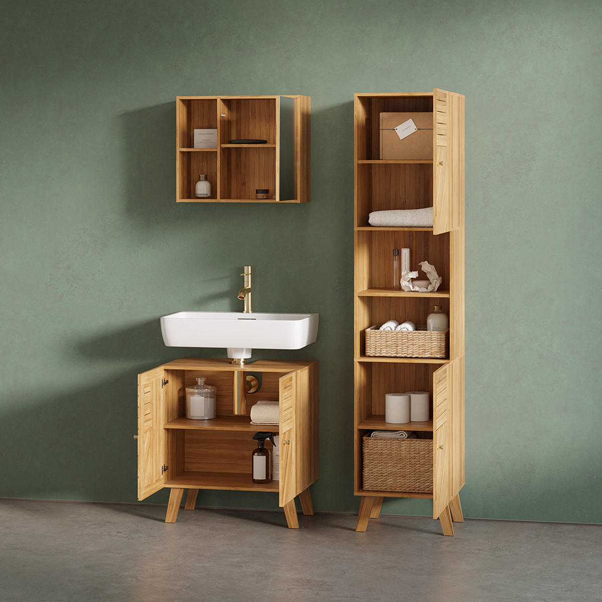 KOMPLET KOPALNIŠKEGA POHIŠTVA Olona, Bambus, 3-delni - naravne barve, leseni material (60/65/36cm) - Livinity®