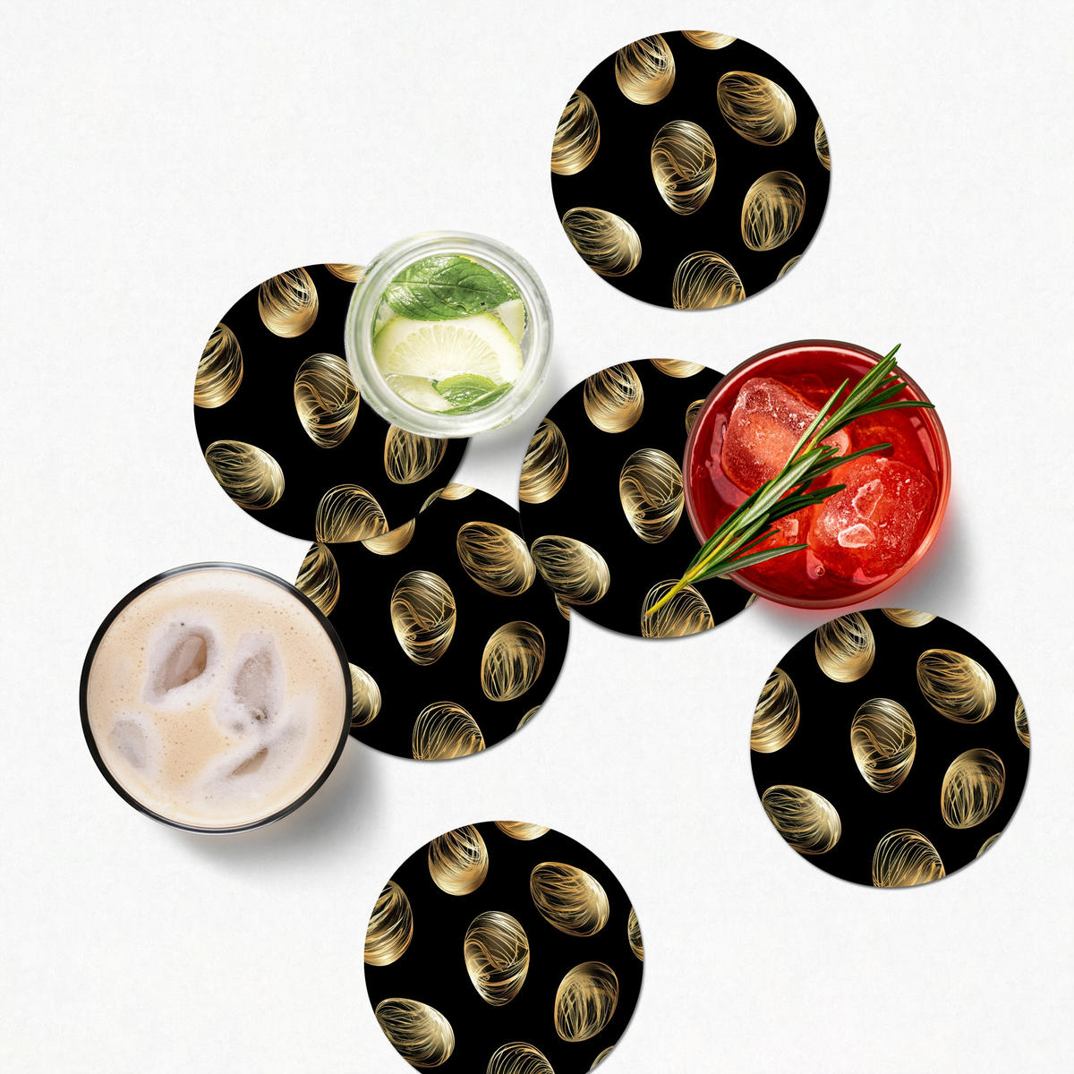 GLASUNTERSETZER Eier - Gold - Muster 10x10 cm - Schwarz, Naturmaterialien (10/0.2cm) - MuchoWow