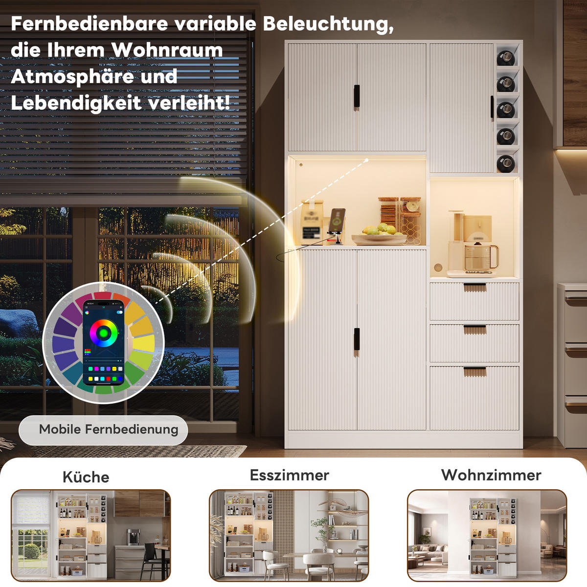 KÜCHENSCHRANK weiß aus MDF mit App-LED und integriertem Strommodul 105 × 40 × 180 cm - Weiß, Holzwerkstoff (105/180/40cm) - Luhomfu