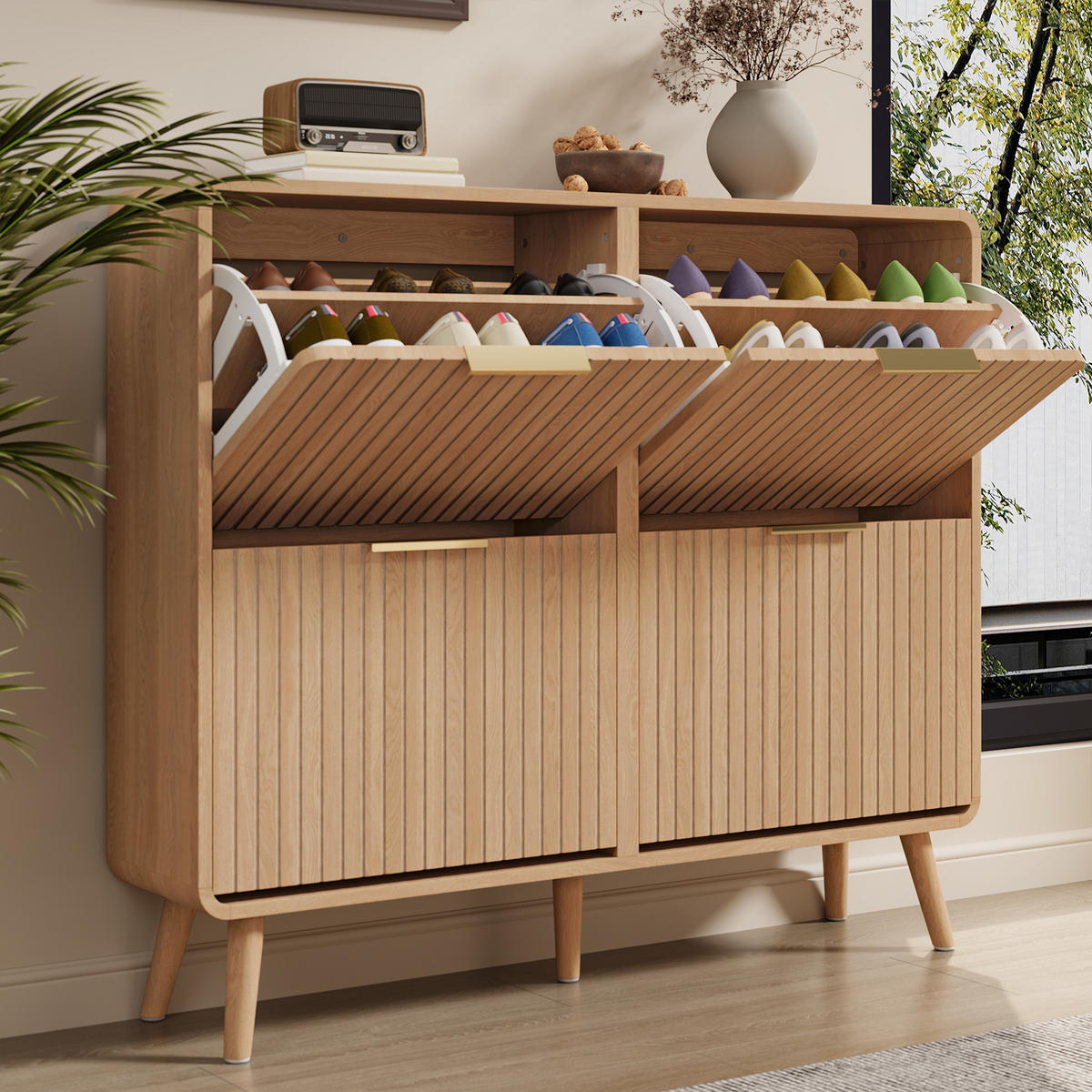 SCHUHSCHRANK Holzoptik für 18–24 Paar Schuhe - Naturfarben, Holzwerkstoff (105/90/24cm) - FLIEKS