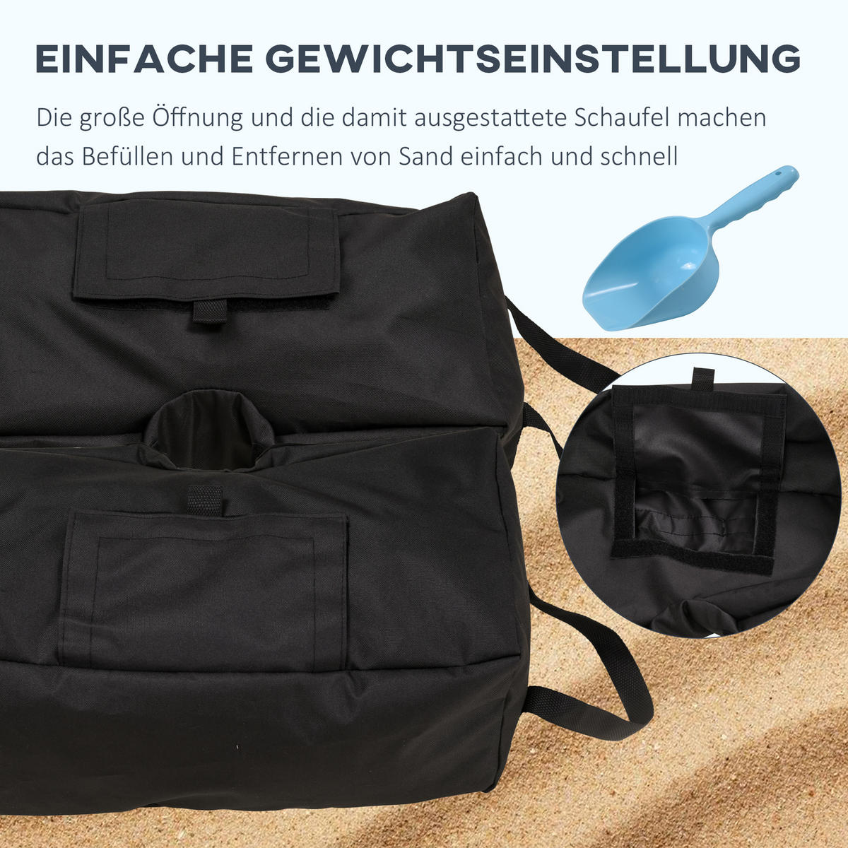 SONNENSCHIRMSTÄNDER Schirmständer Sandsack 2 x Polyestertasche befüllbar 50 kg - Schwarz, Kunststoff (25/50cm) - Outsunny