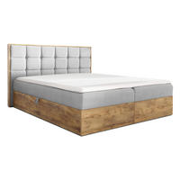 BOXBETT Vendio 140/200 cm in Hellgrau – mit Bettkasten und Topper - Hellgrau/Schwarz, Holz/Holzwerkstoff (140/200cm) - AX Living