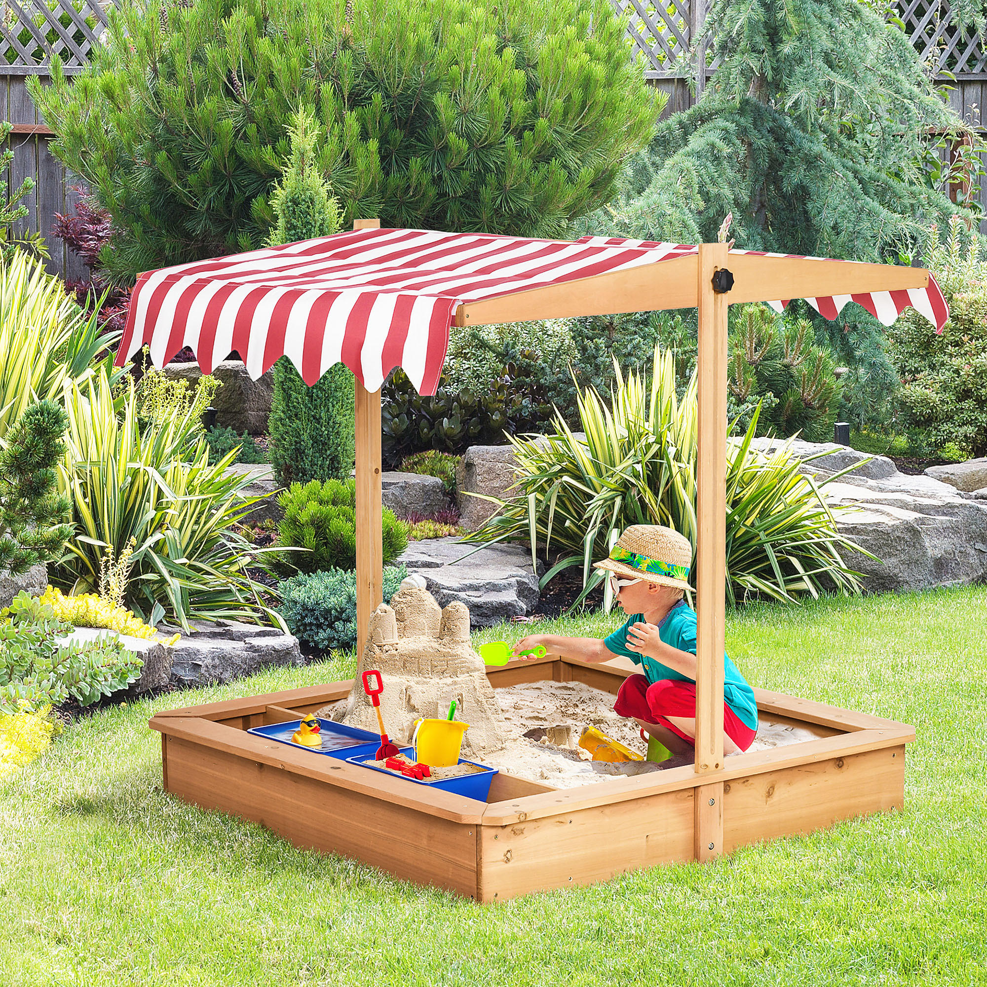SANDKASTEN, Gelb, Tannenholz, Vliesboden, Polyester, Kunststoff - Gelb, Holz (107.5/107.5/110cm) - Outsunny