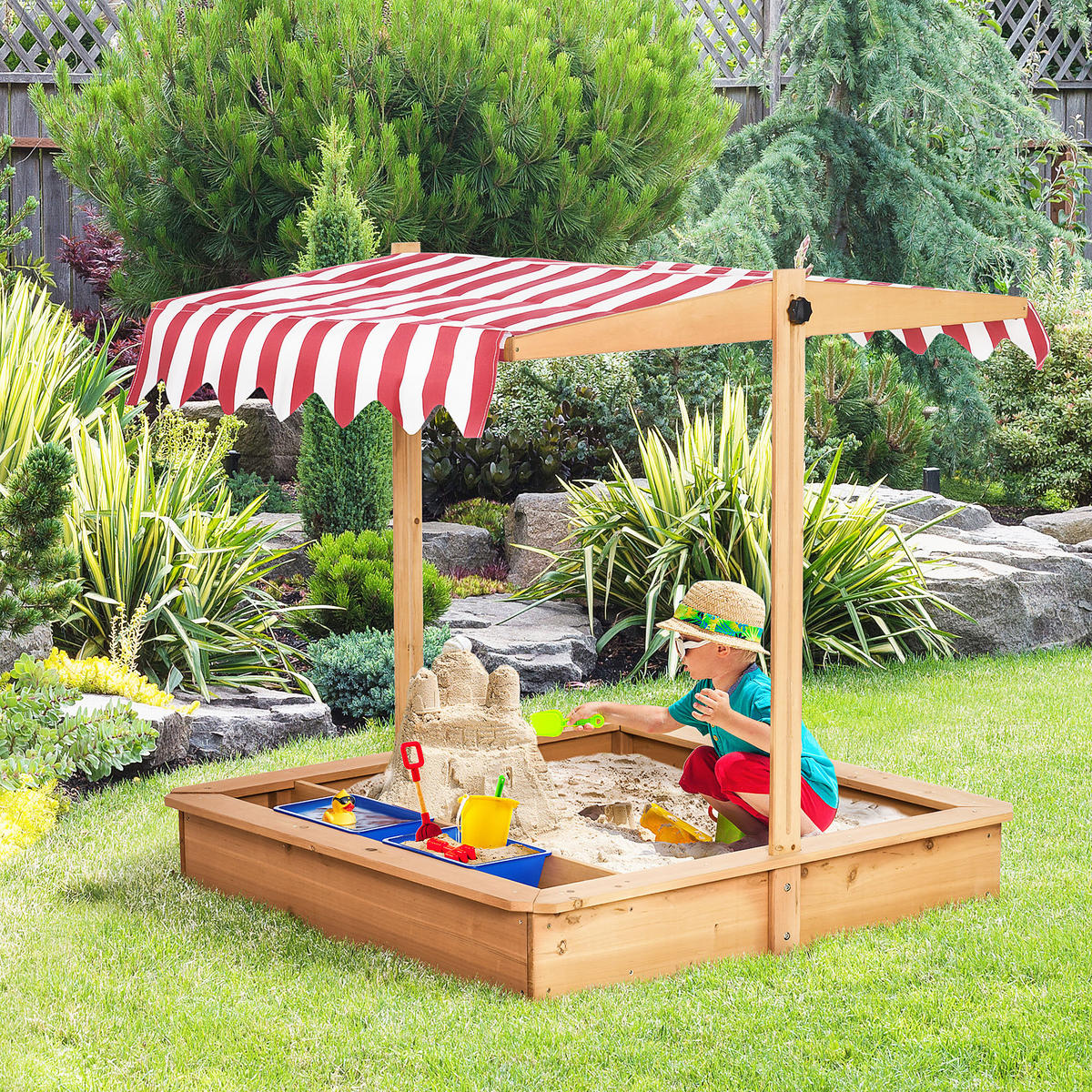 SANDKASTEN, Gelb, Tannenholz, Vliesboden, Polyester, Kunststoff - Gelb, Holz (107.5/107.5/110cm) - Outsunny