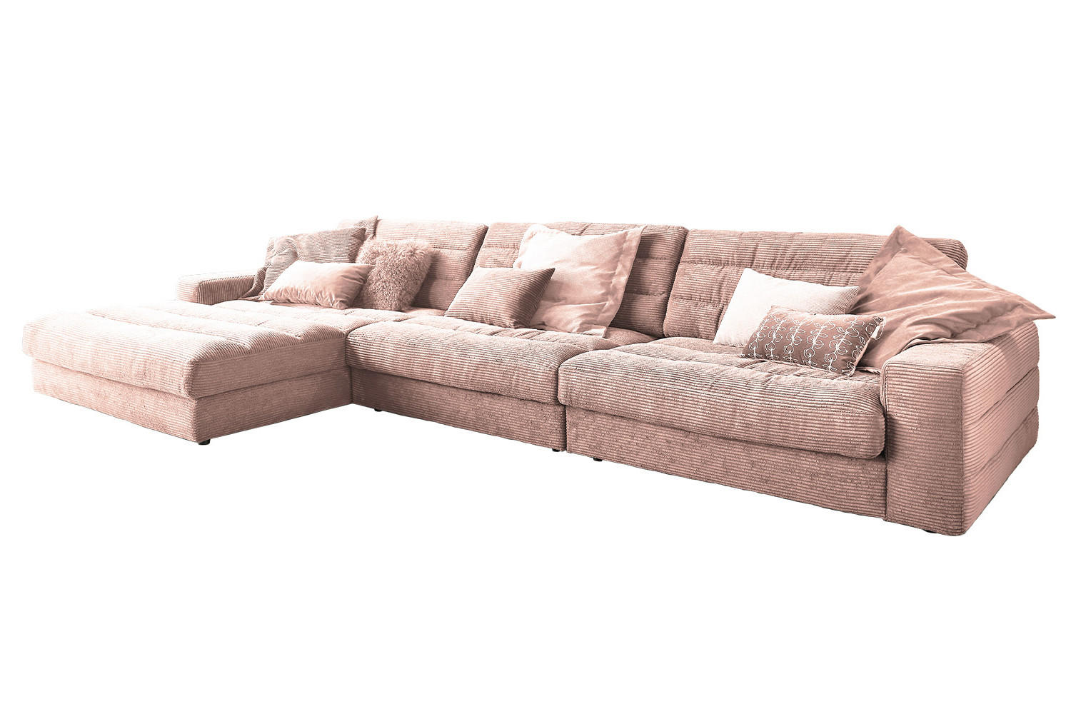ECKSOFA XL LANA Pink Cord - Pink/Schwarz, Textil (416/205cm) - KAWOLA